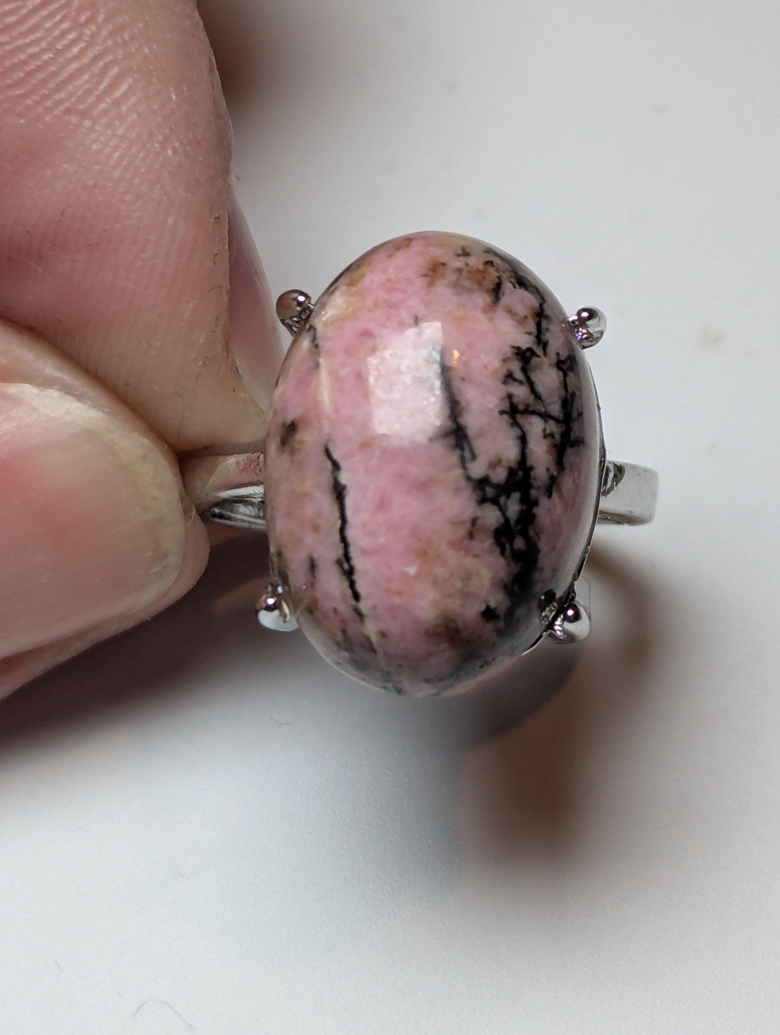 Pink Rhodonite crystal Adjustable ring