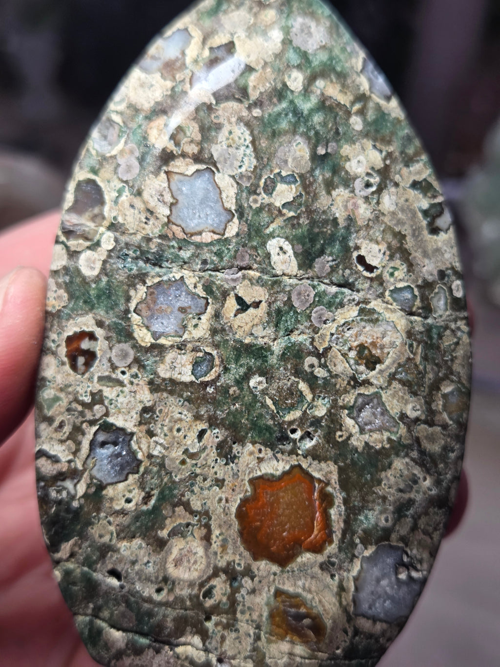 Green flower jasper crystal tear drop