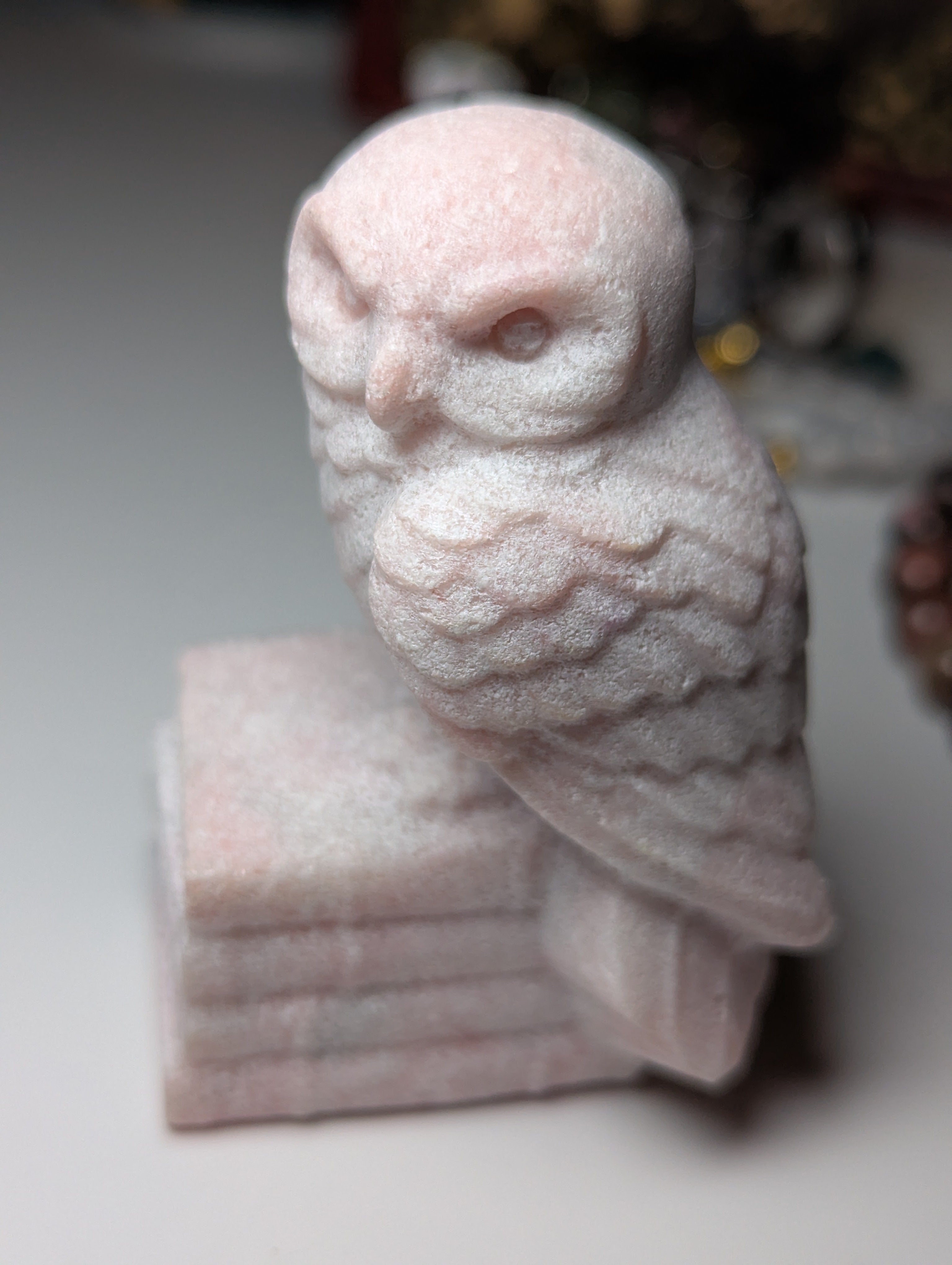 Pink opal crystal owl