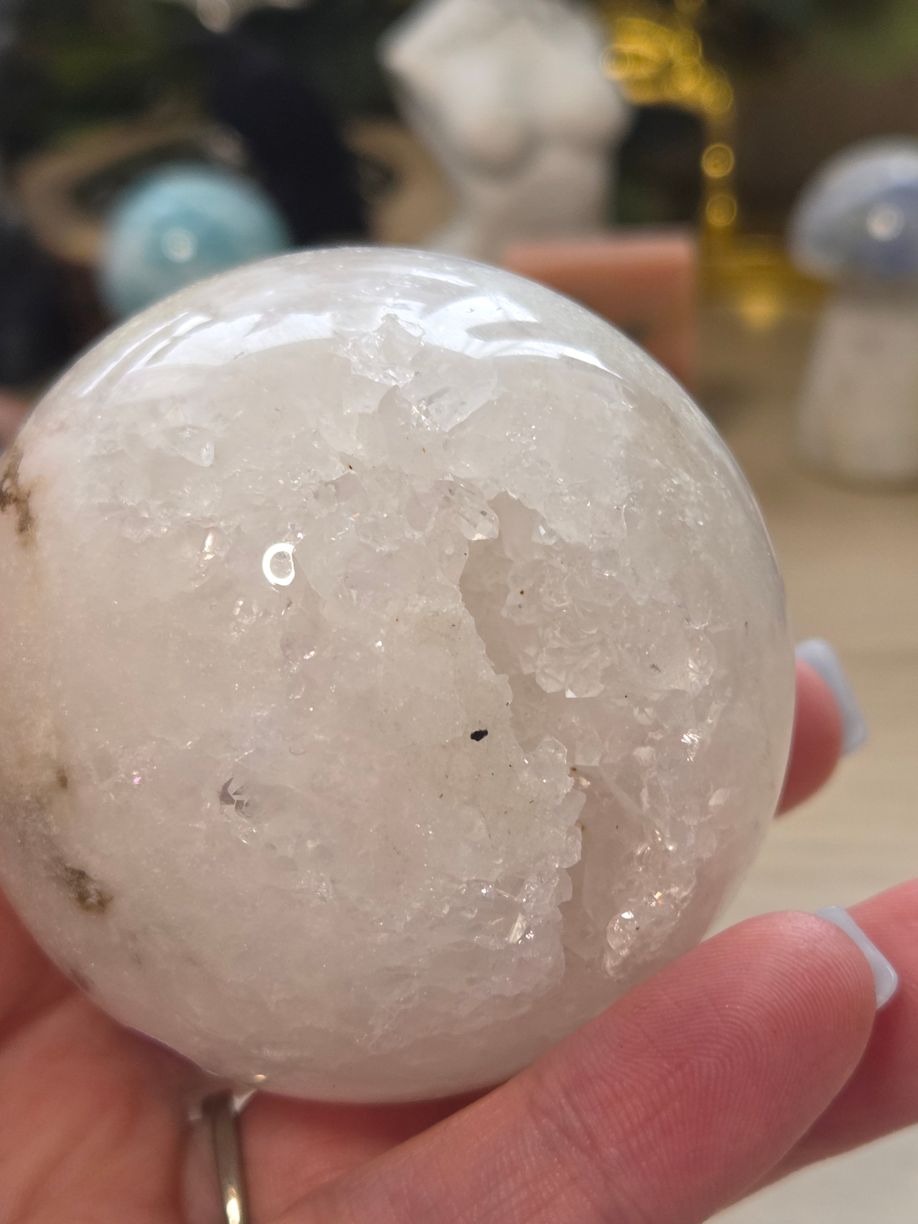 Clear quartz crystal sphere