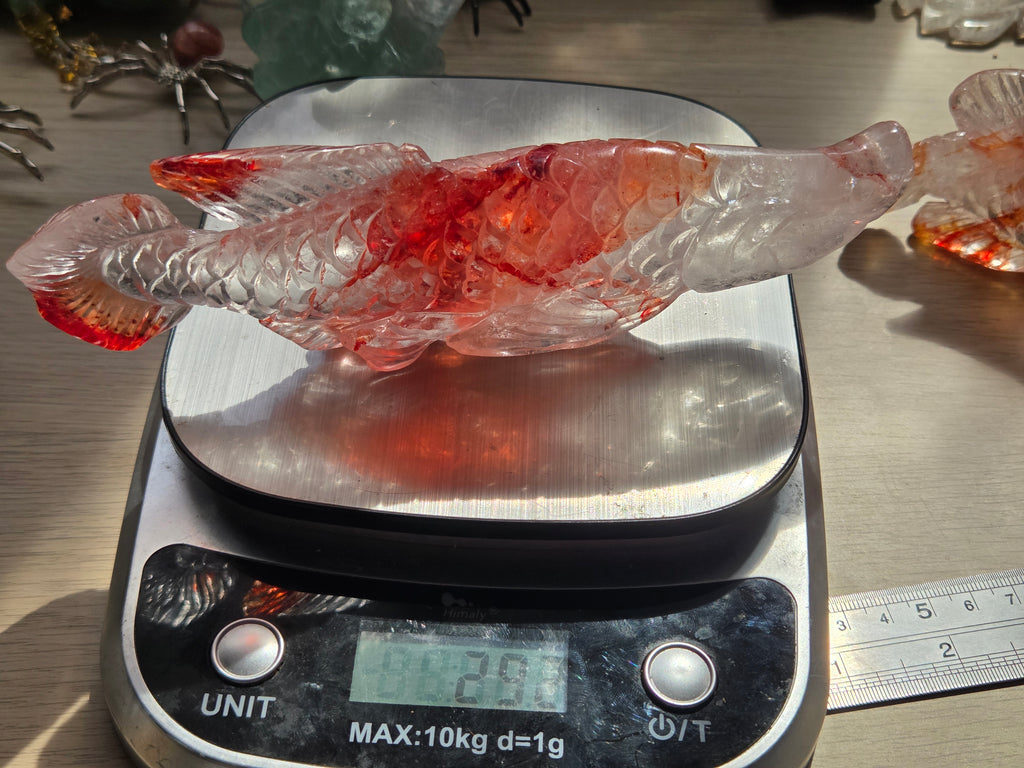 Madagascar fire quartz crystal fish carving