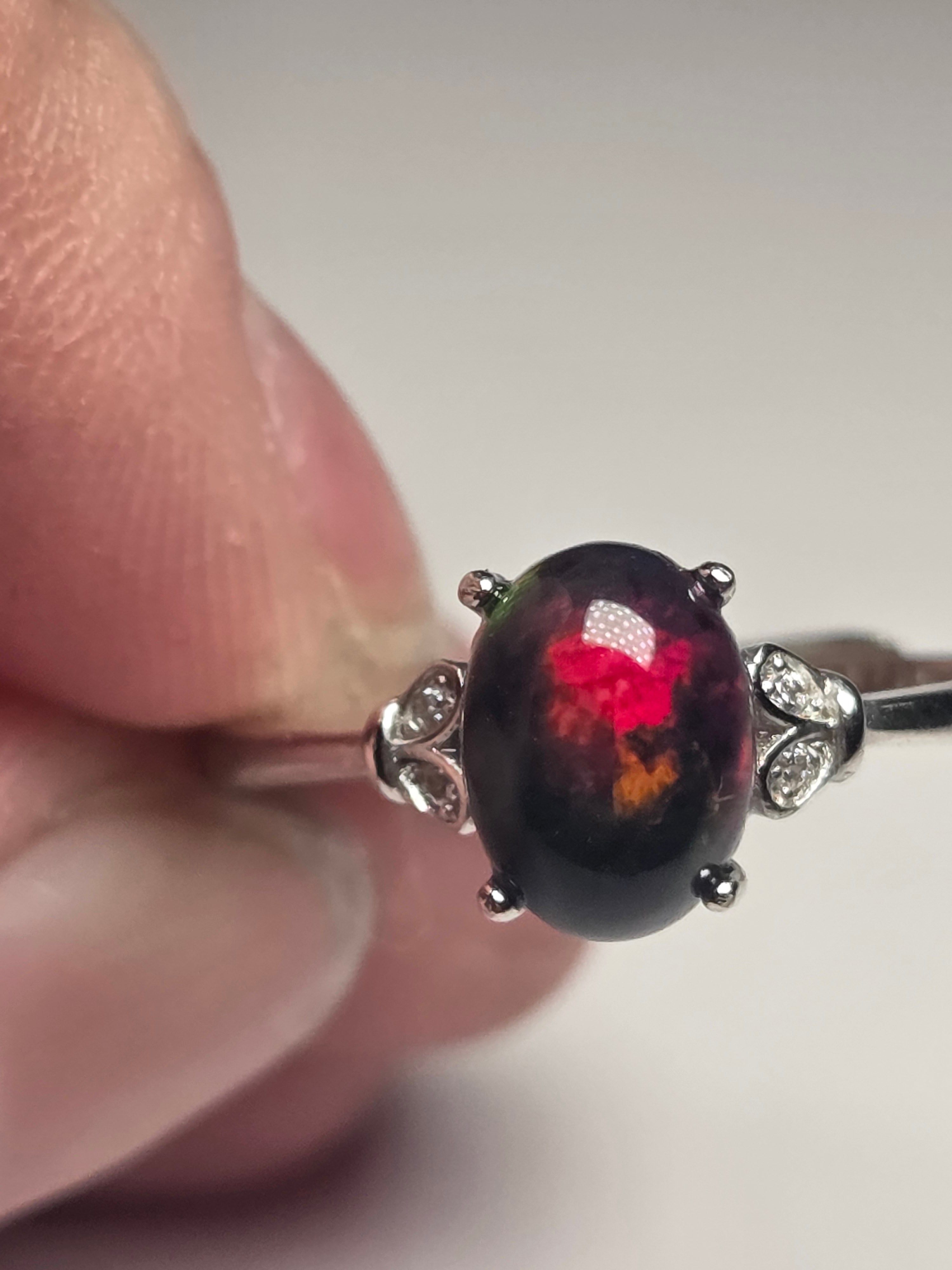 Black Opal crystal Adjustable ring S295