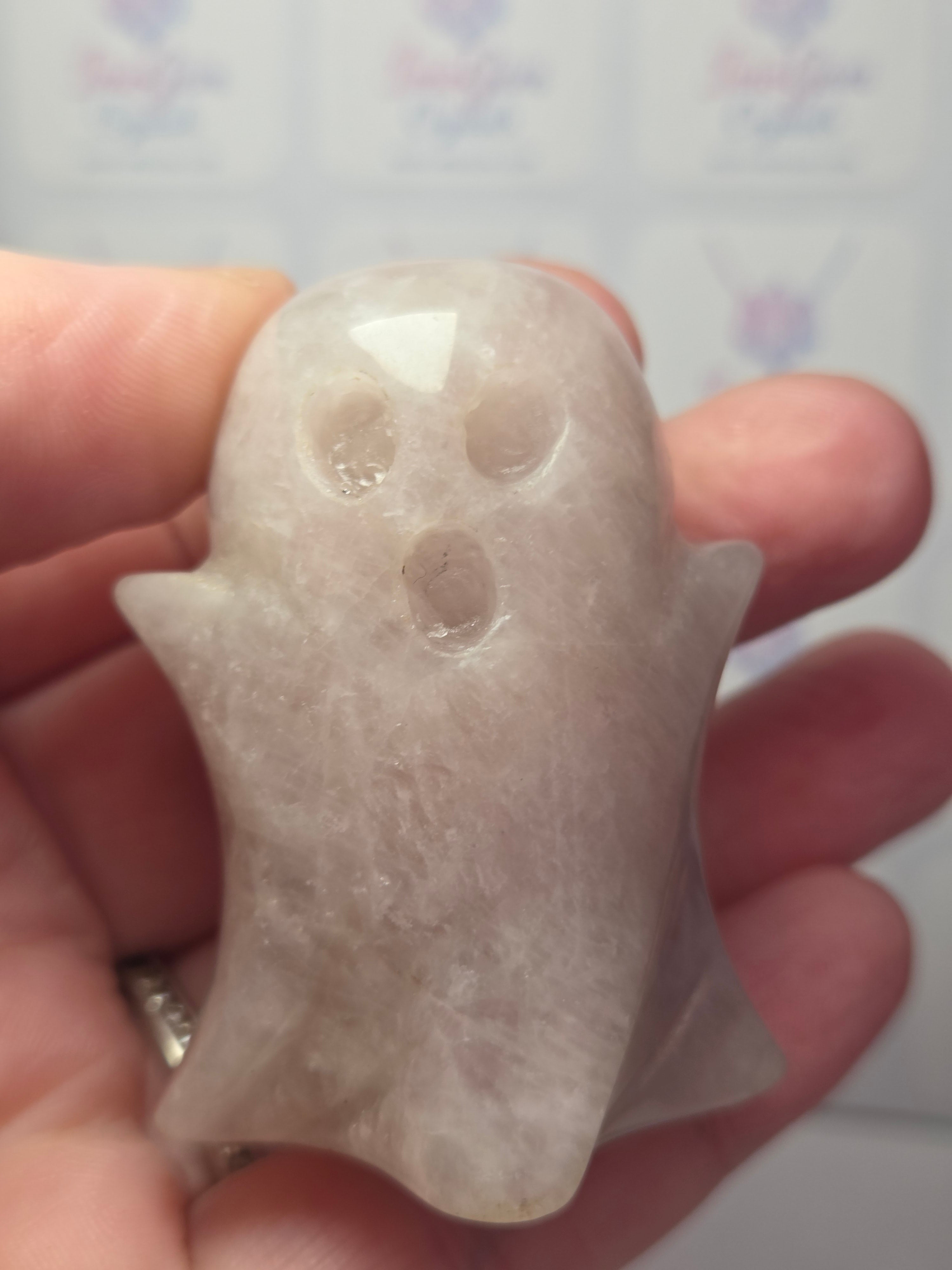 Rose quartz crystal Ghost carving