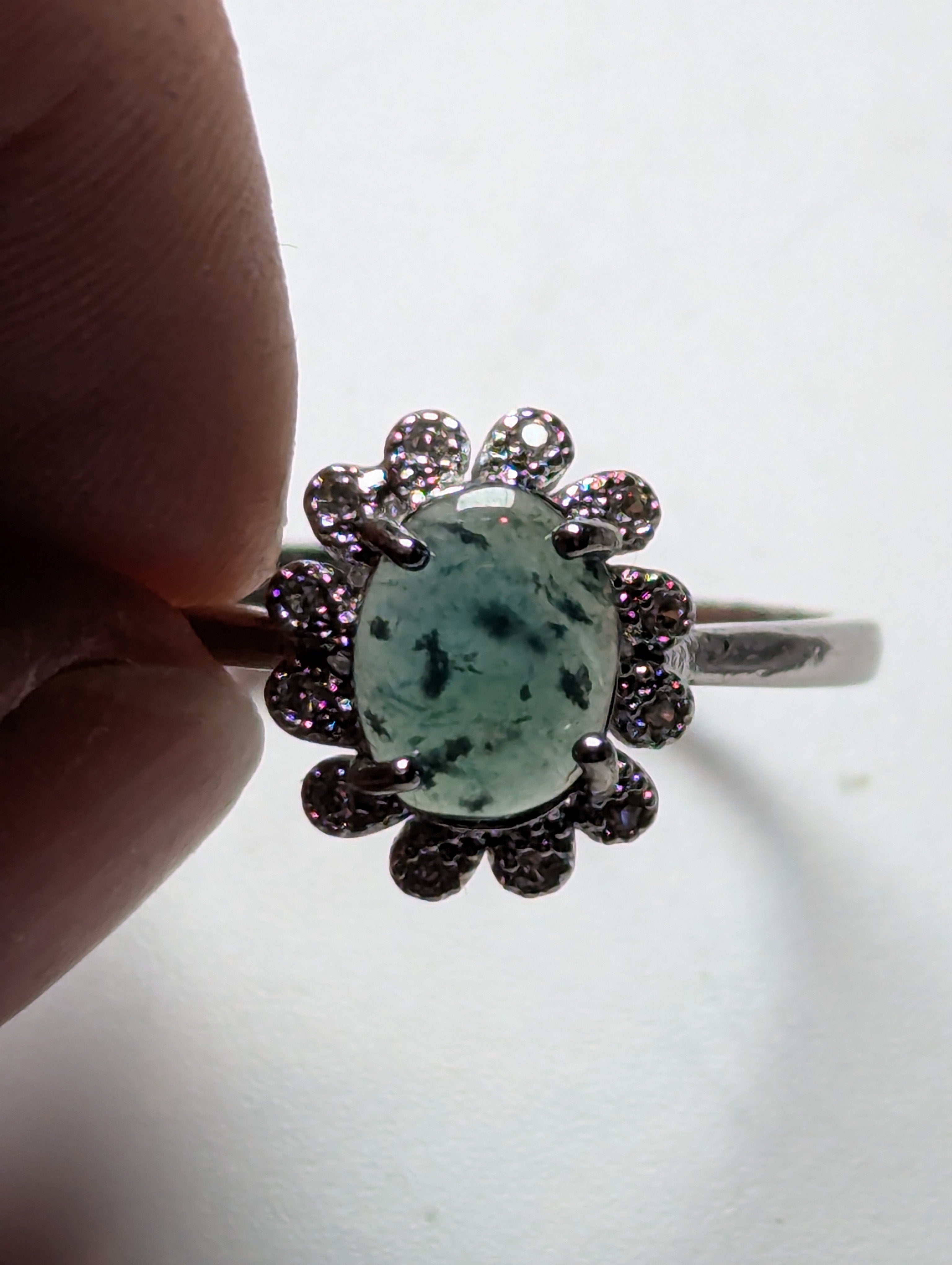 Moss Agate crystal Adjustable ring stainless steel