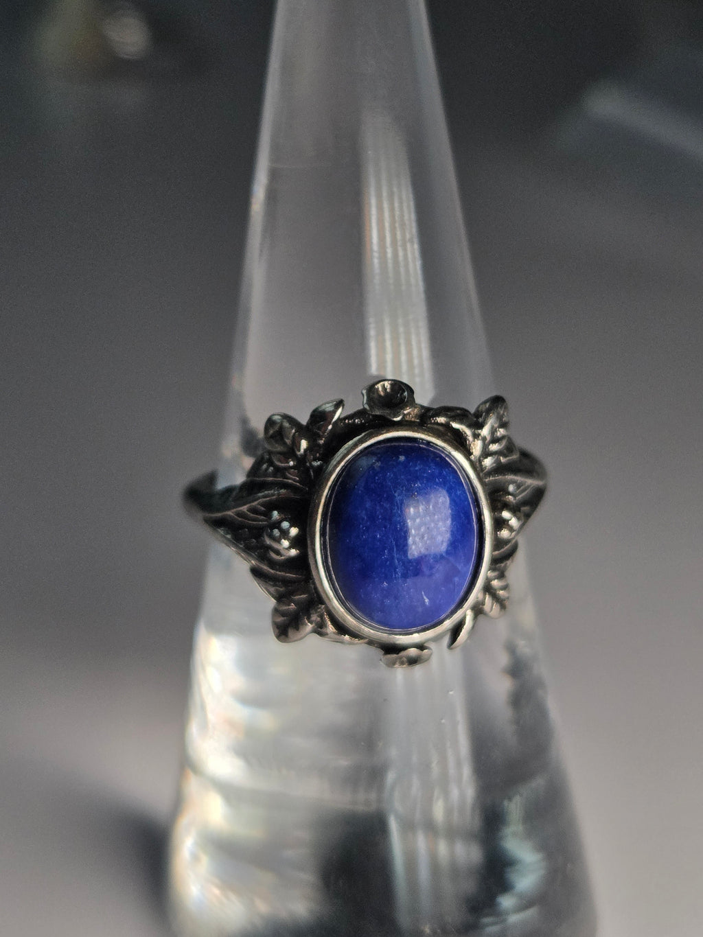 Sodalite crystal adjustable ring stainless steel