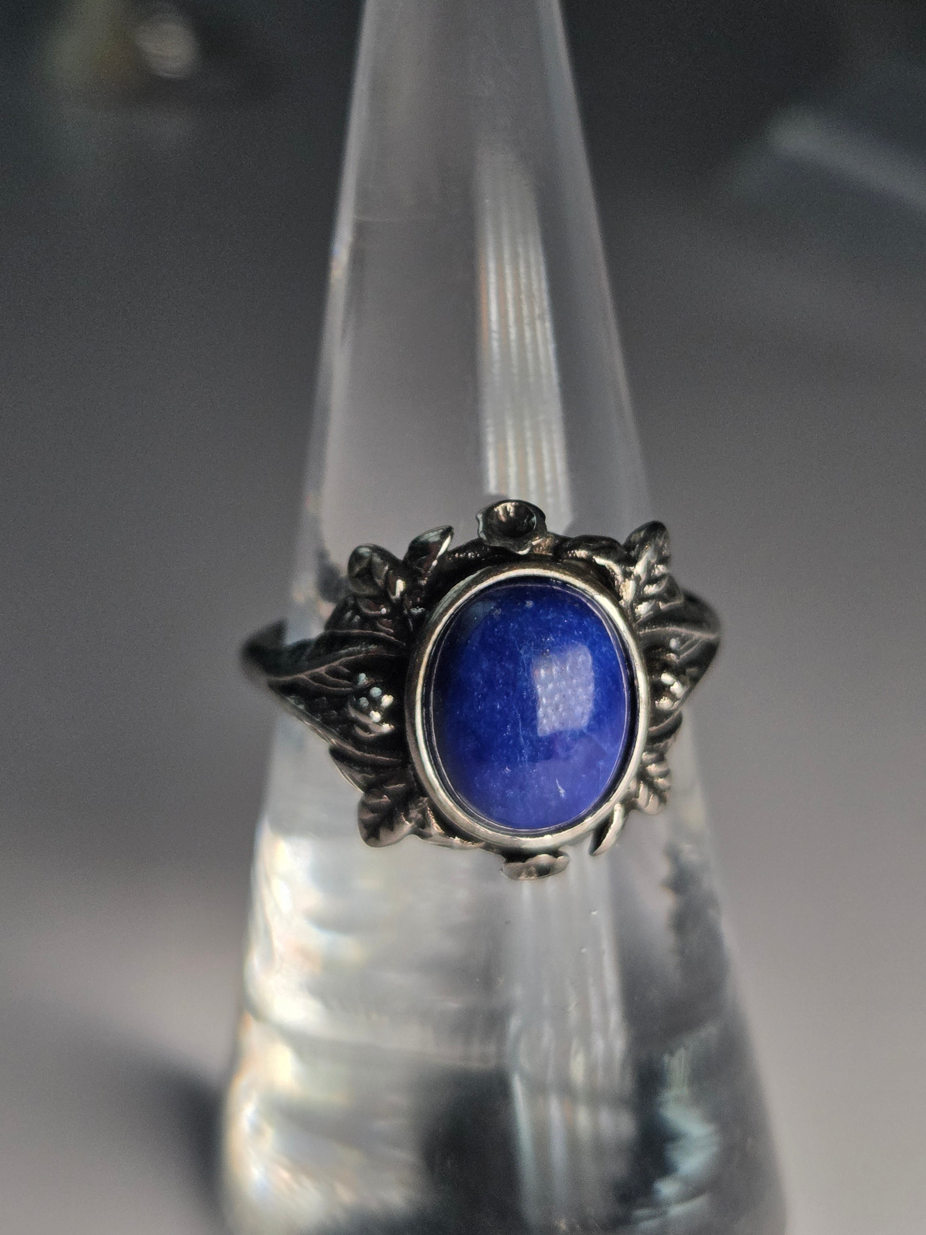 Sodalite crystal adjustable ring stainless steel