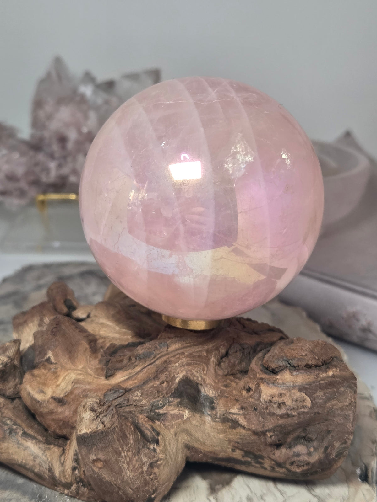 Aura Rose quartz crystal sphere