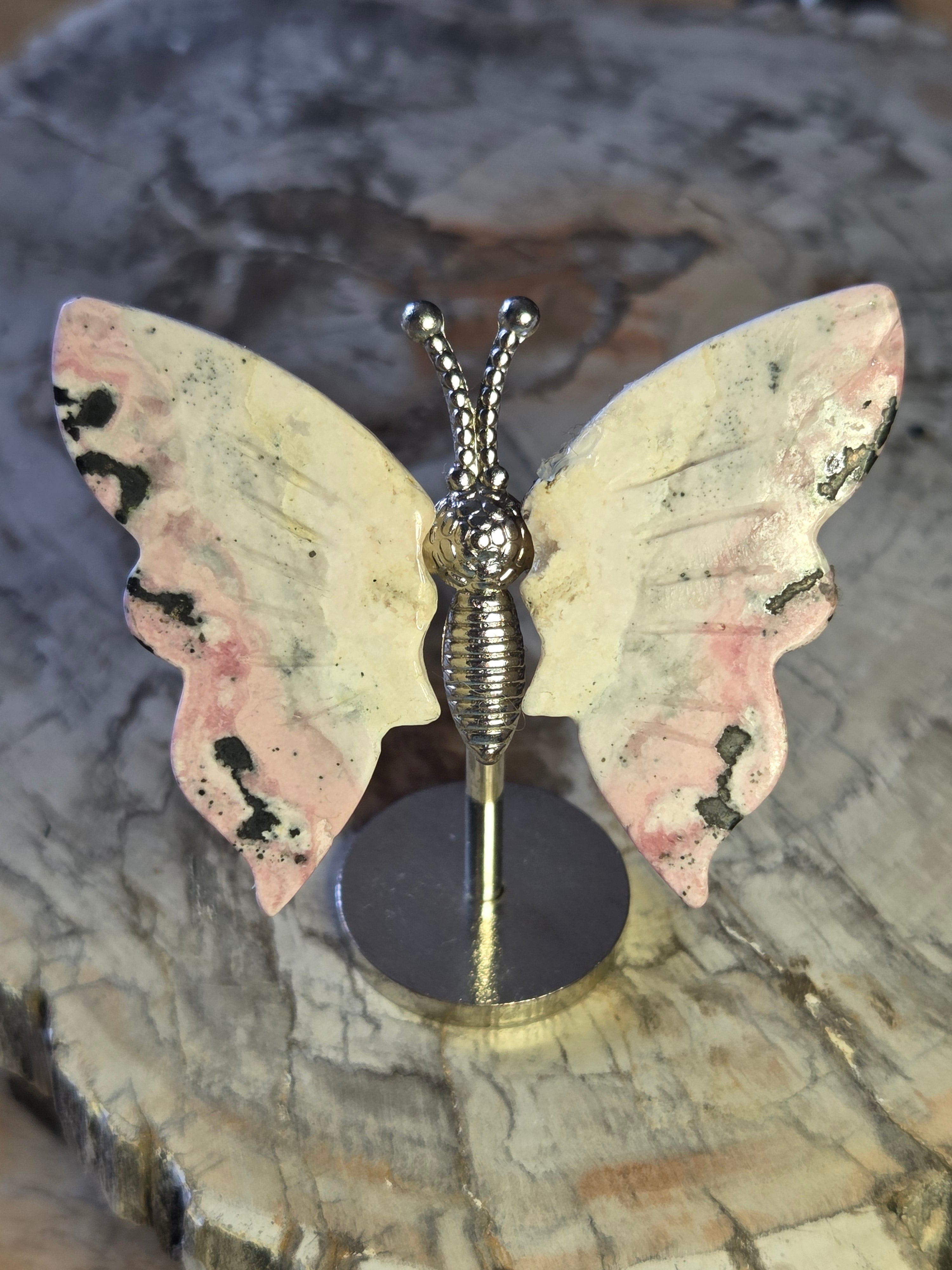Peruvian rhodonite crystal butterfly