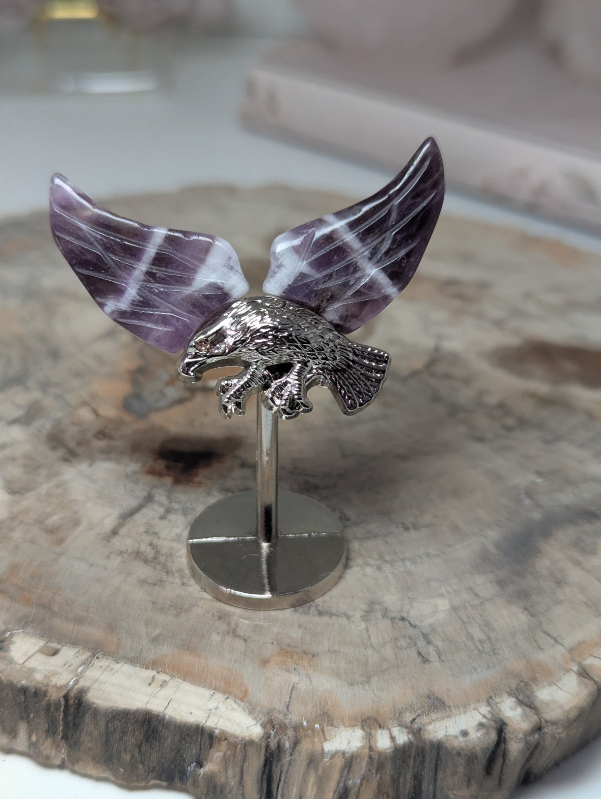 Dream Amethyst crystal Eagle carving