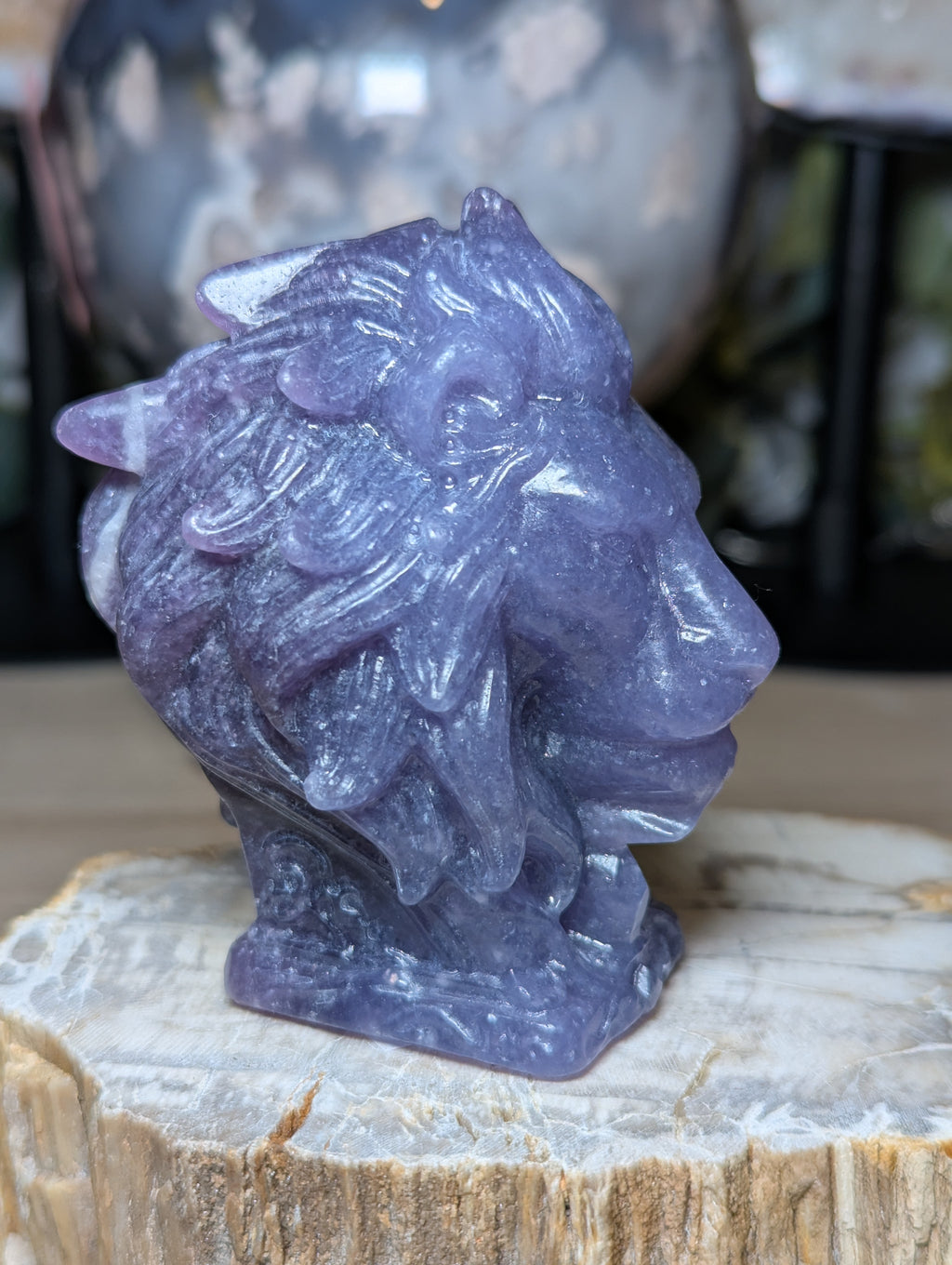 Lepidolite crystal large lion carving