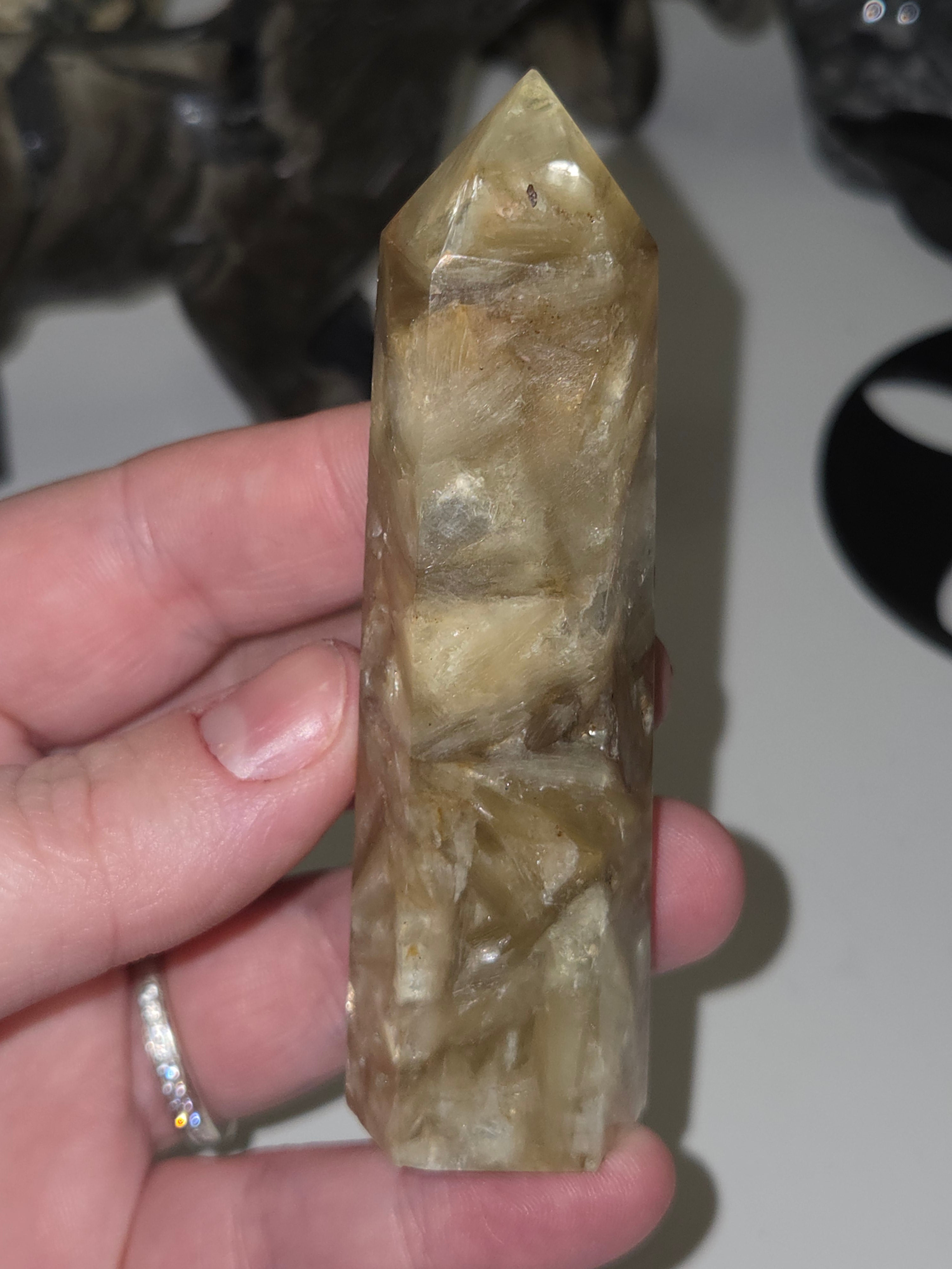 Golden Mica crystal tower carving