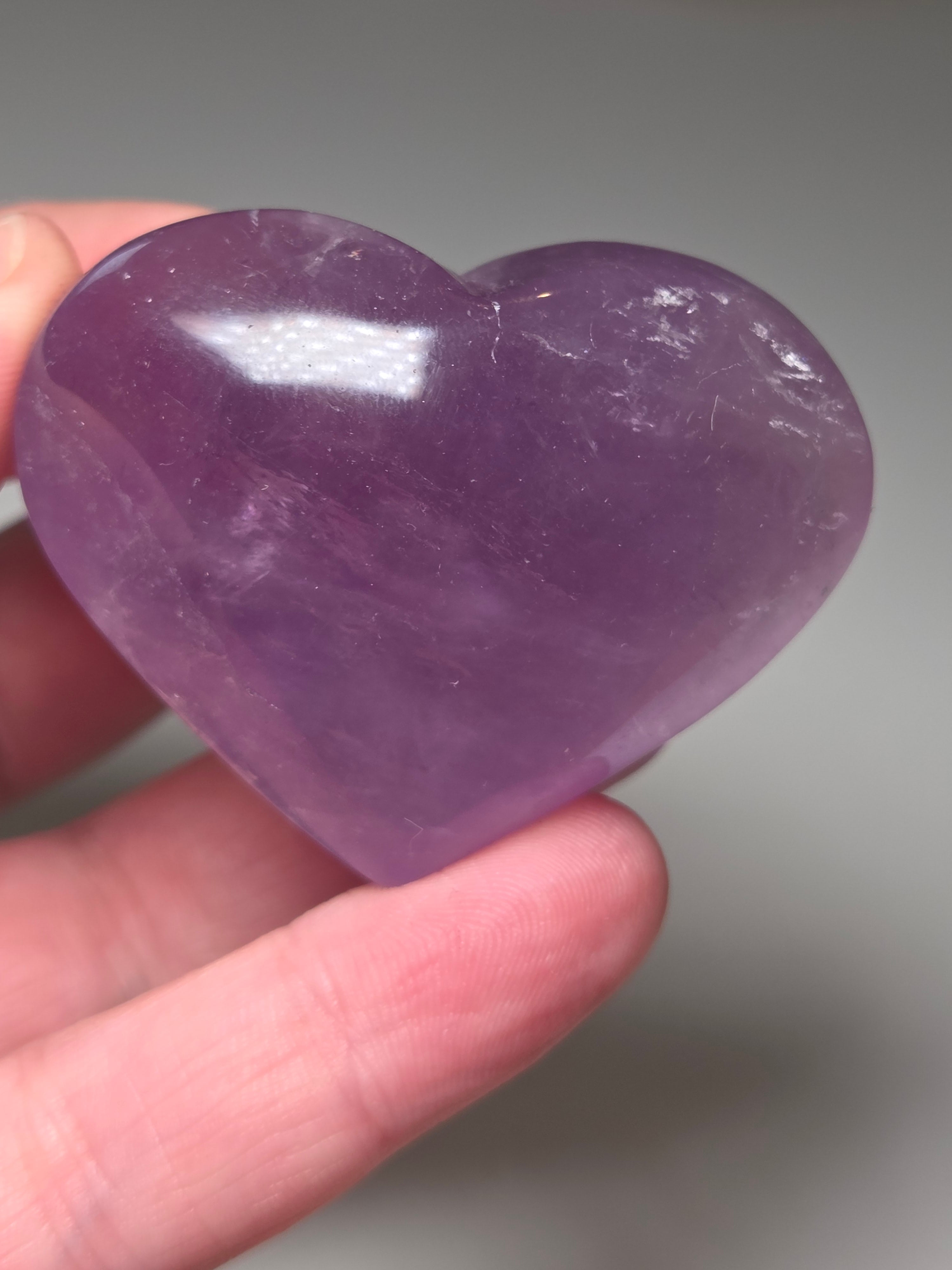 Amethyst crystal heart  carving with imperfections