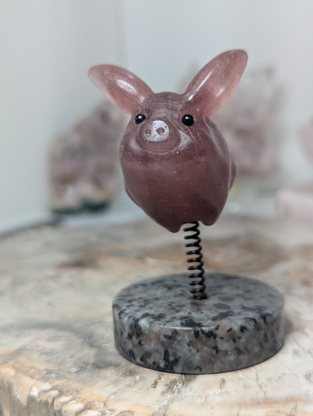 Strawberry quartz crystal flying  pig