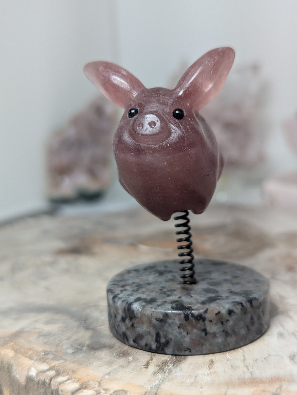 Strawberry quartz crystal flying  pig