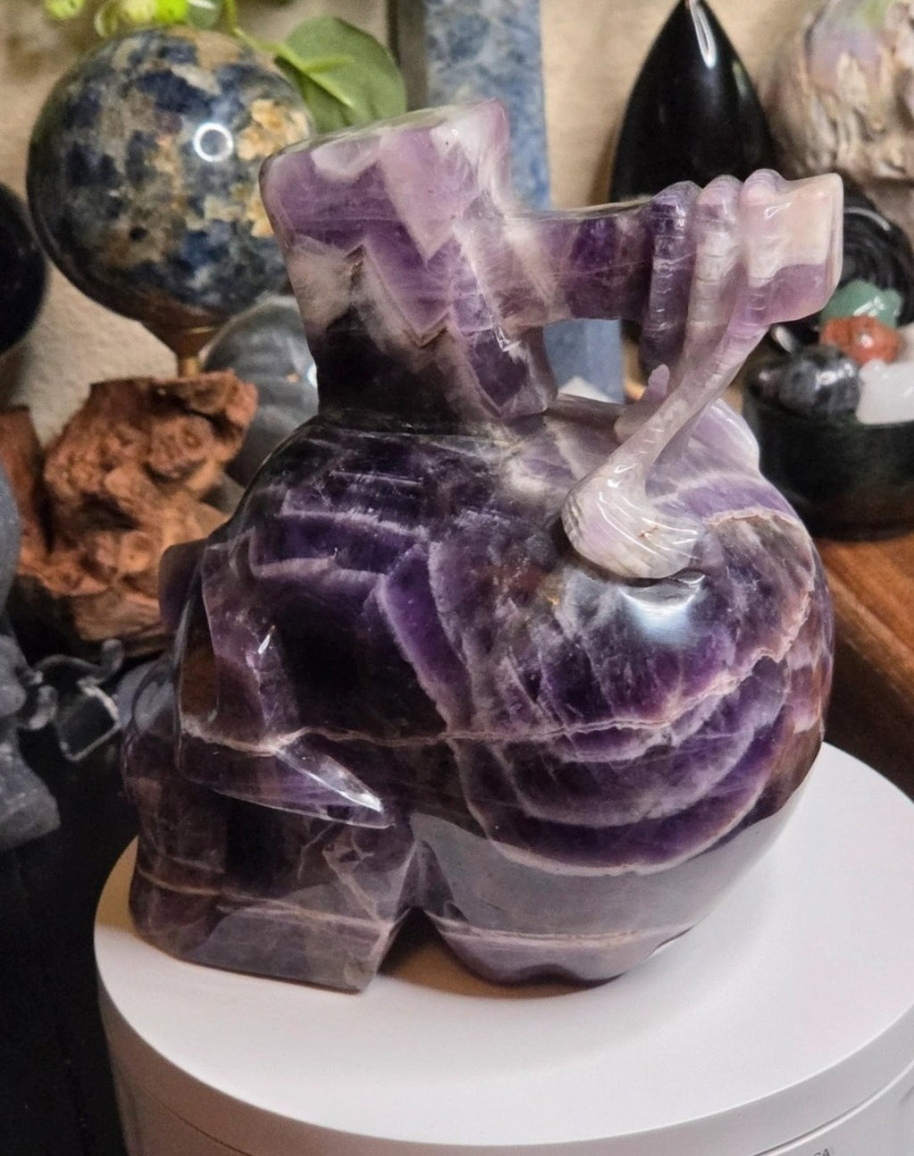 Sale - Large Dream Amethyst crystal skull and axe carving