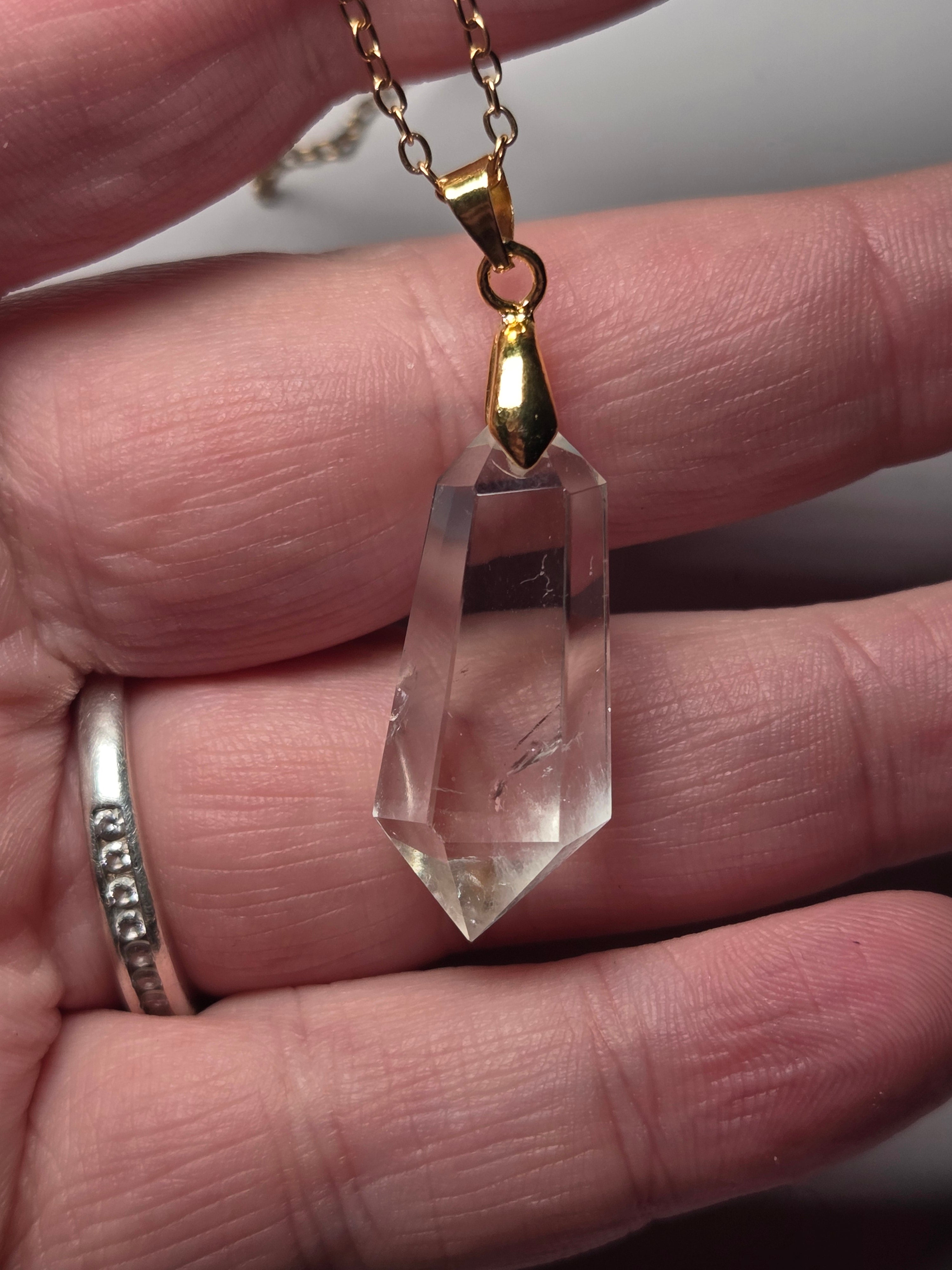 Rare Green Quartz crystal handmade necklace