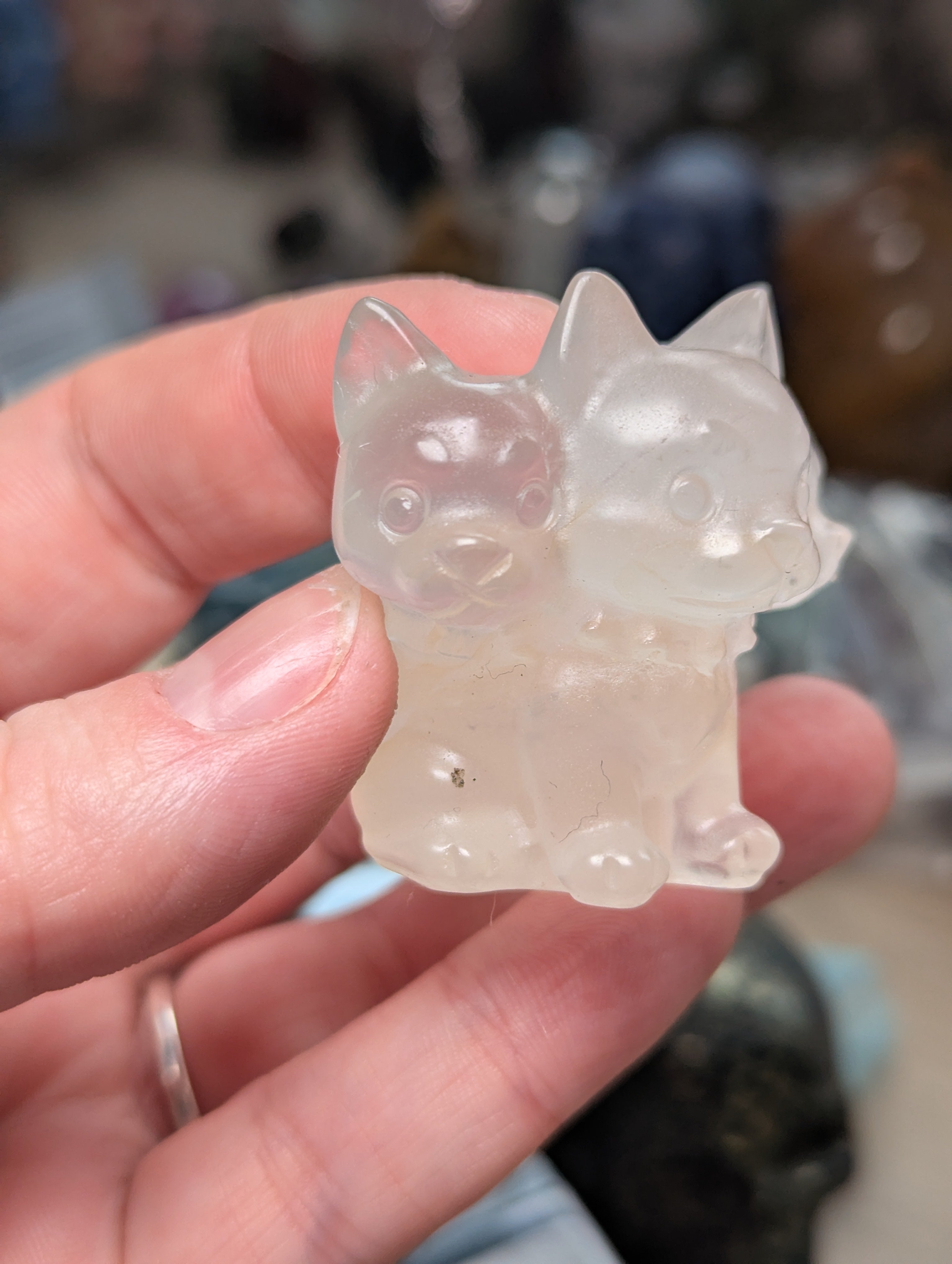 Clear quartz crystal three headed dog