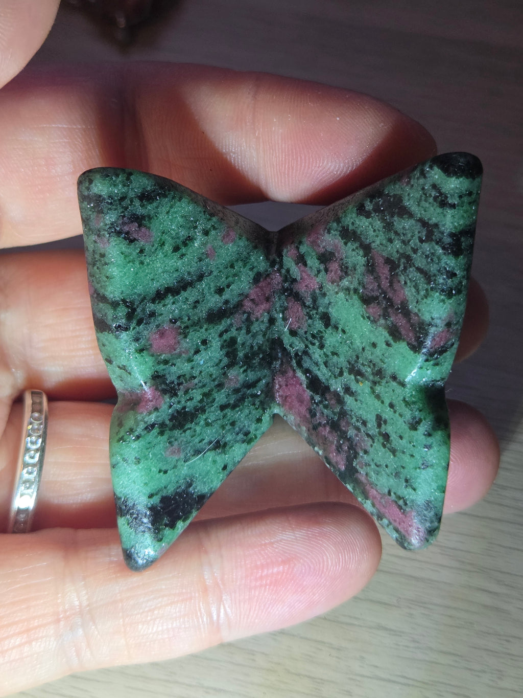 Ruby in zoisite crystal butterfly carving