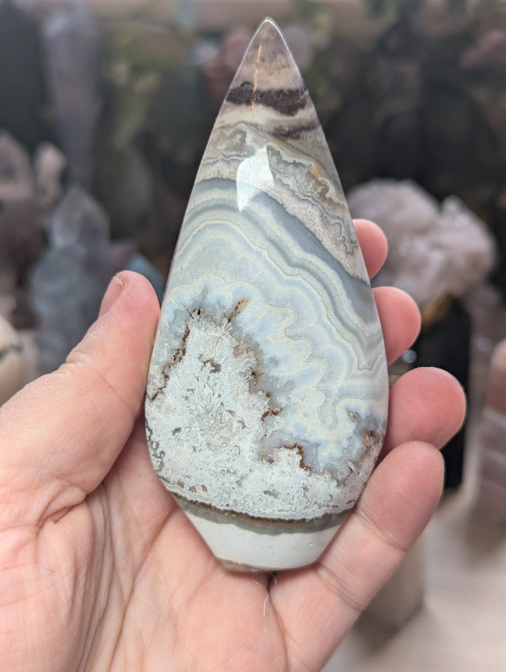 Mexican crazy agate crystal tear drop carving