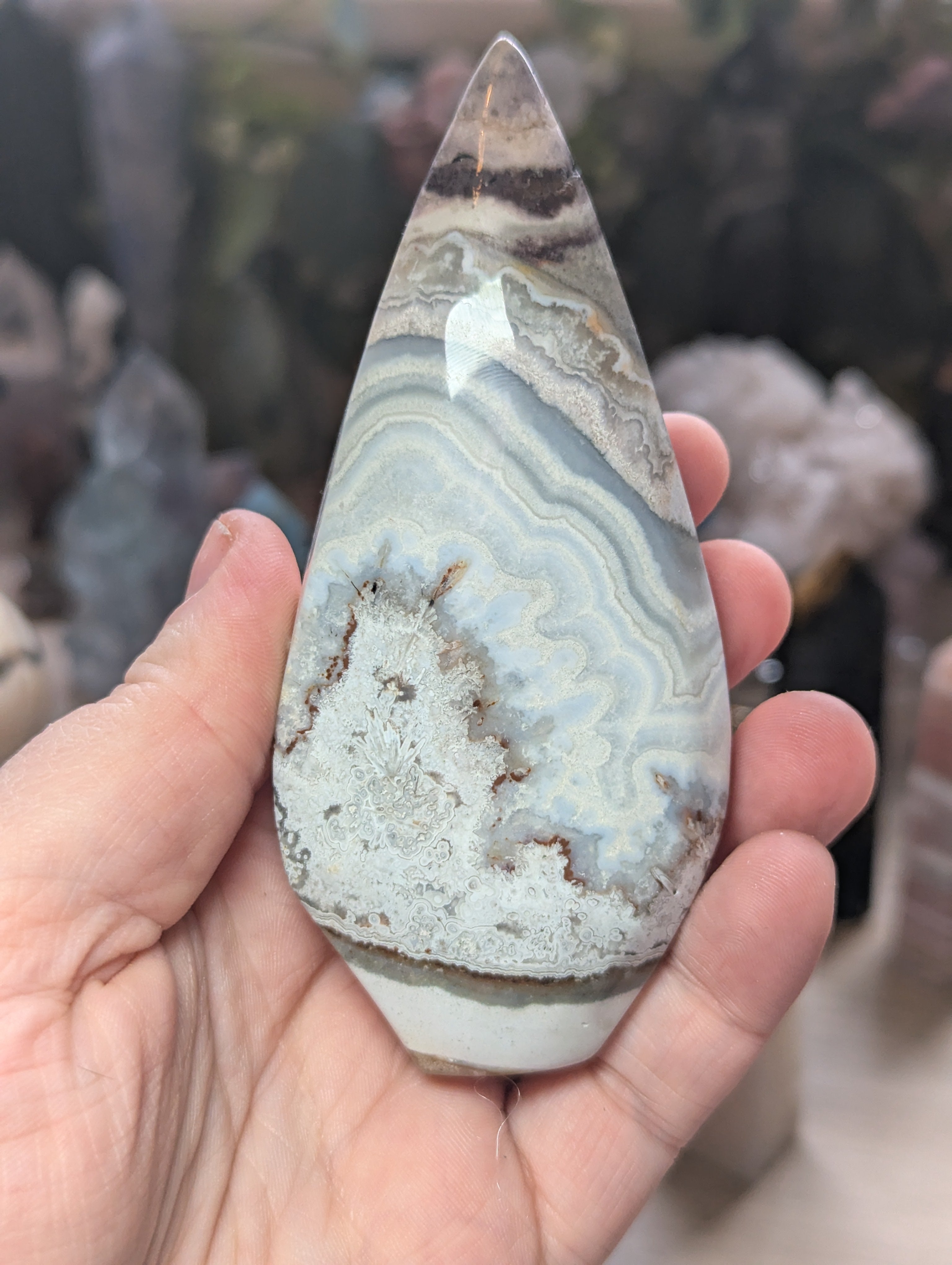 Mexican crazy agate crystal tear drop carving