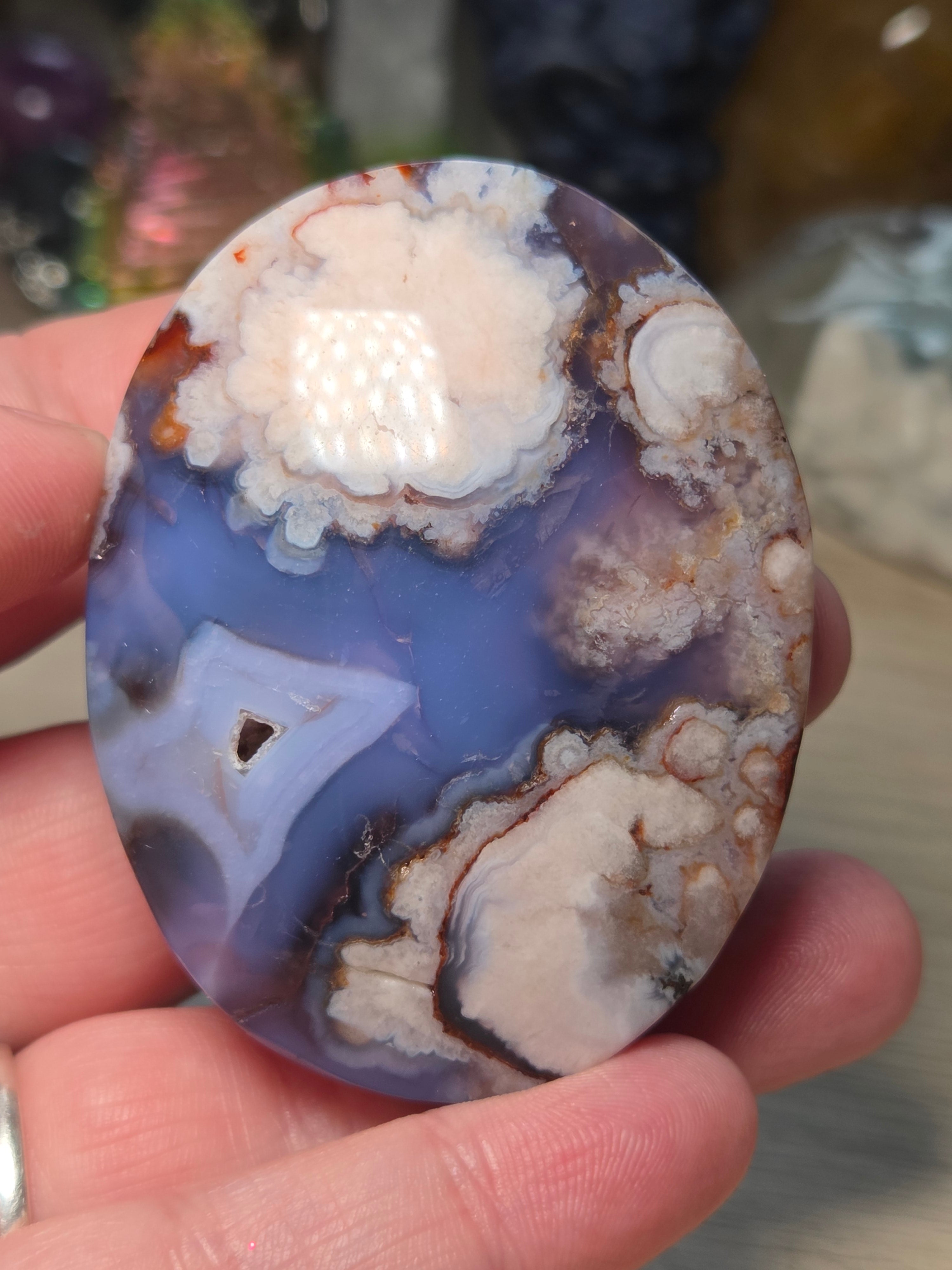 Blue flower agate crystal tower carving