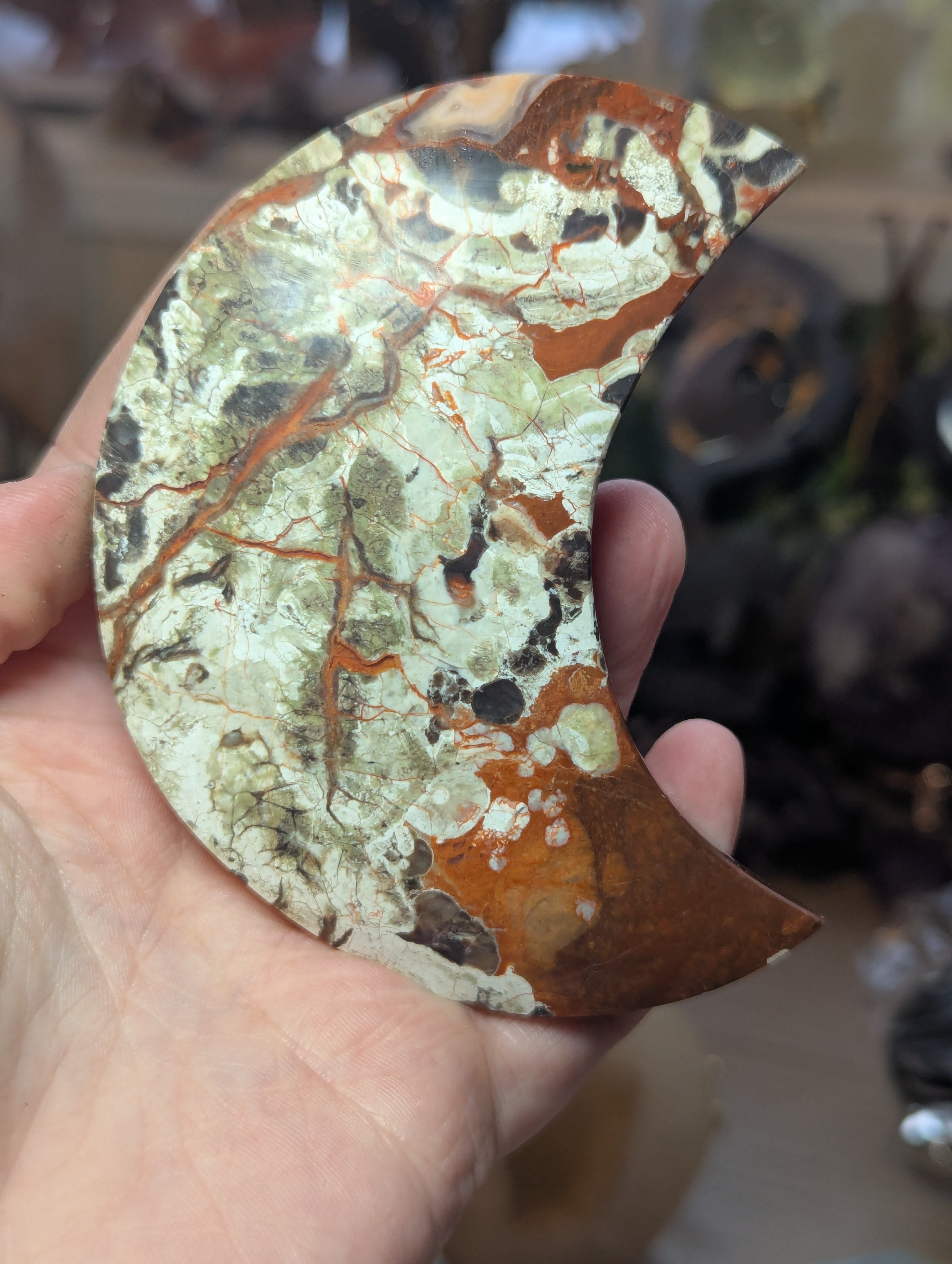 Money agate crystal moon with Stand UV reactive