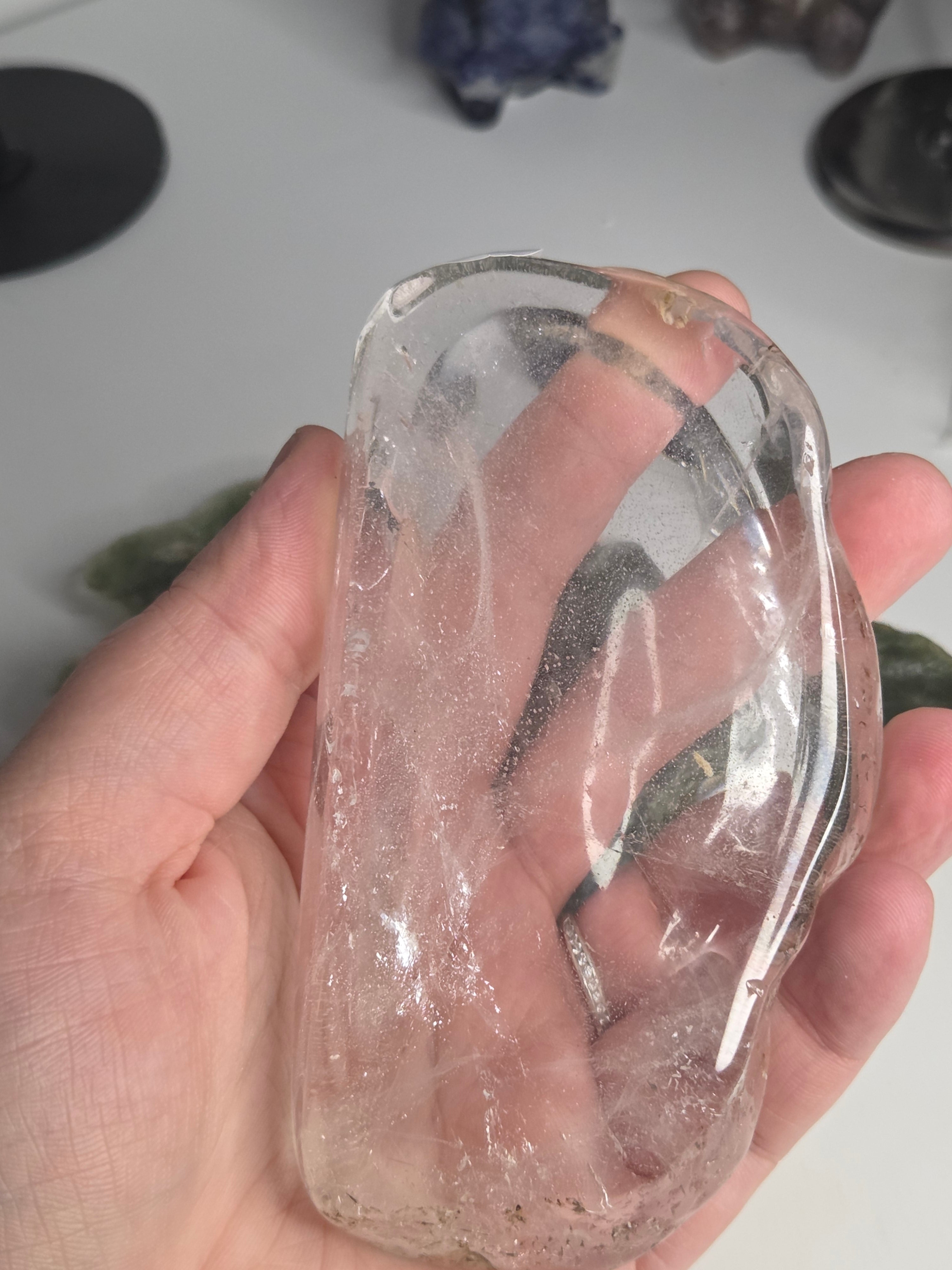 Handmade cut and polished  clear quartz crystal dish