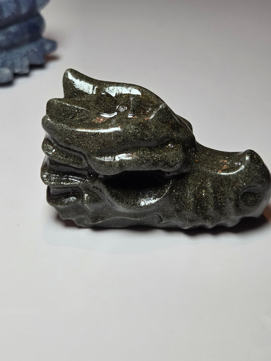 Pyrite crystal dragon head carving