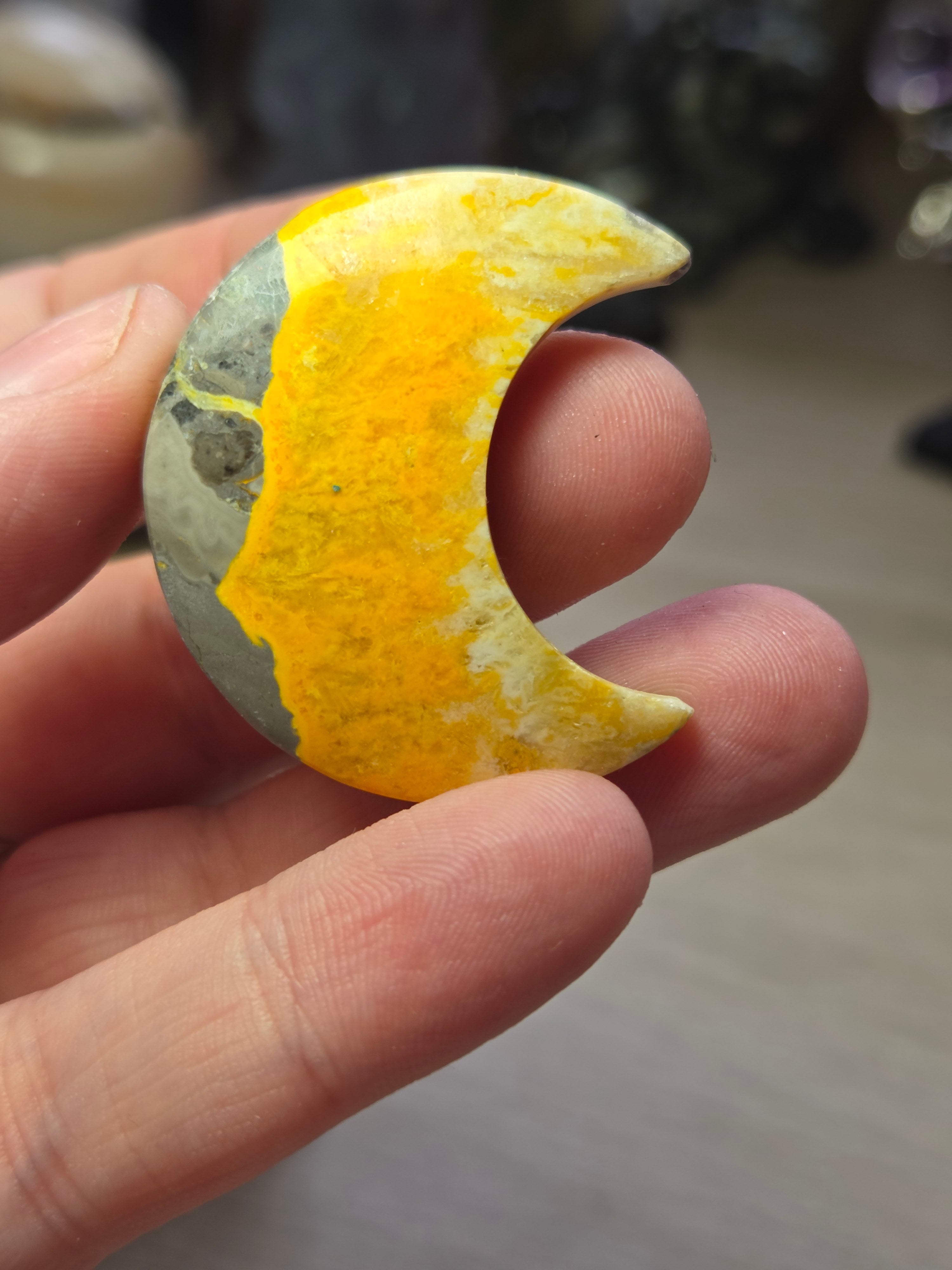 Bumblebee jasper crystal moon carving