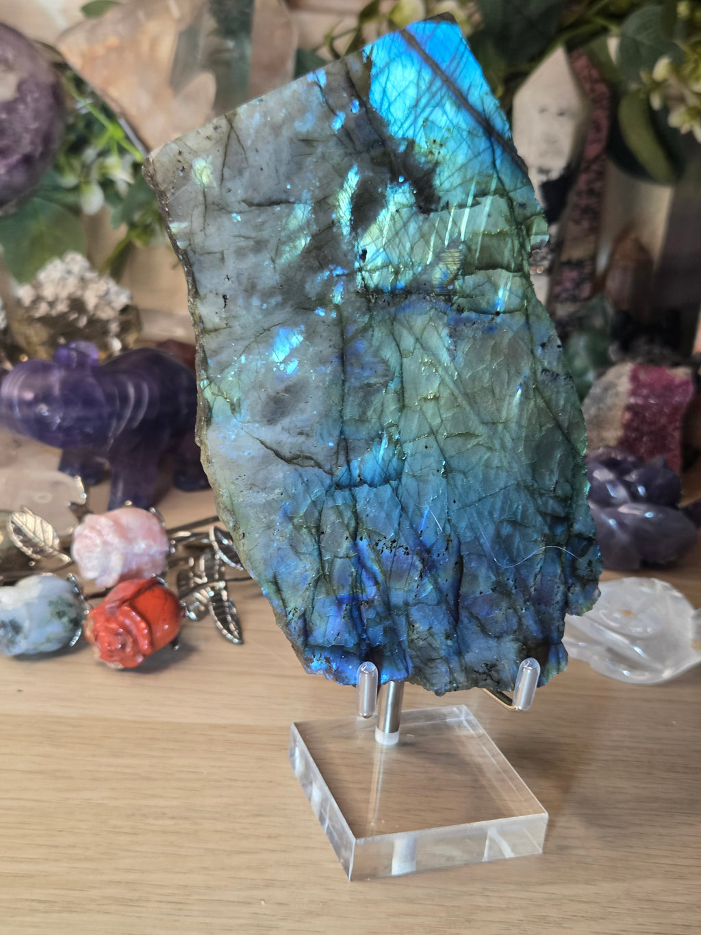 Labradorite crystal slice with stand