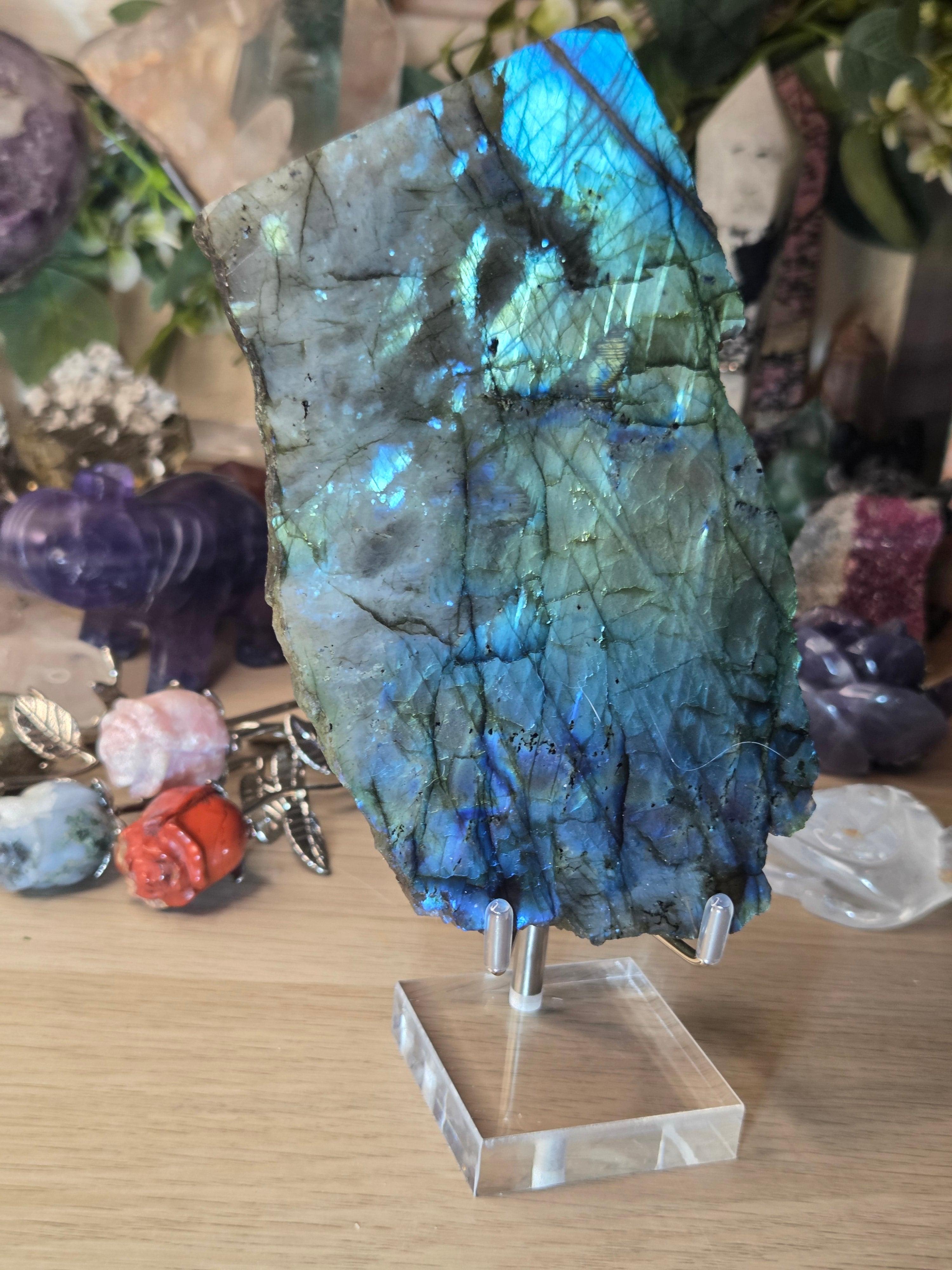 Labradorite crystal slice with stand