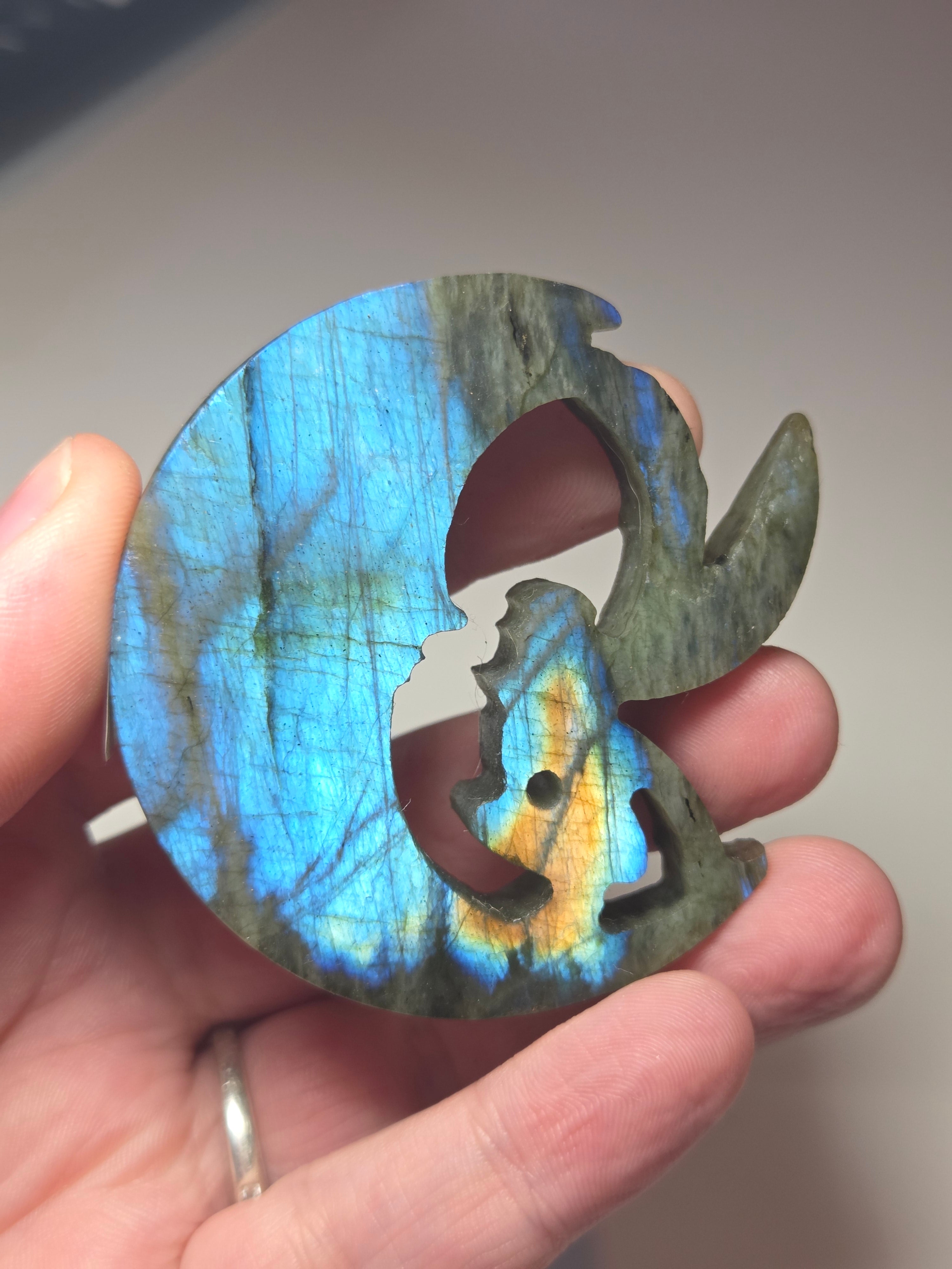 Labradorite crystal fairy moon carving with chair stand