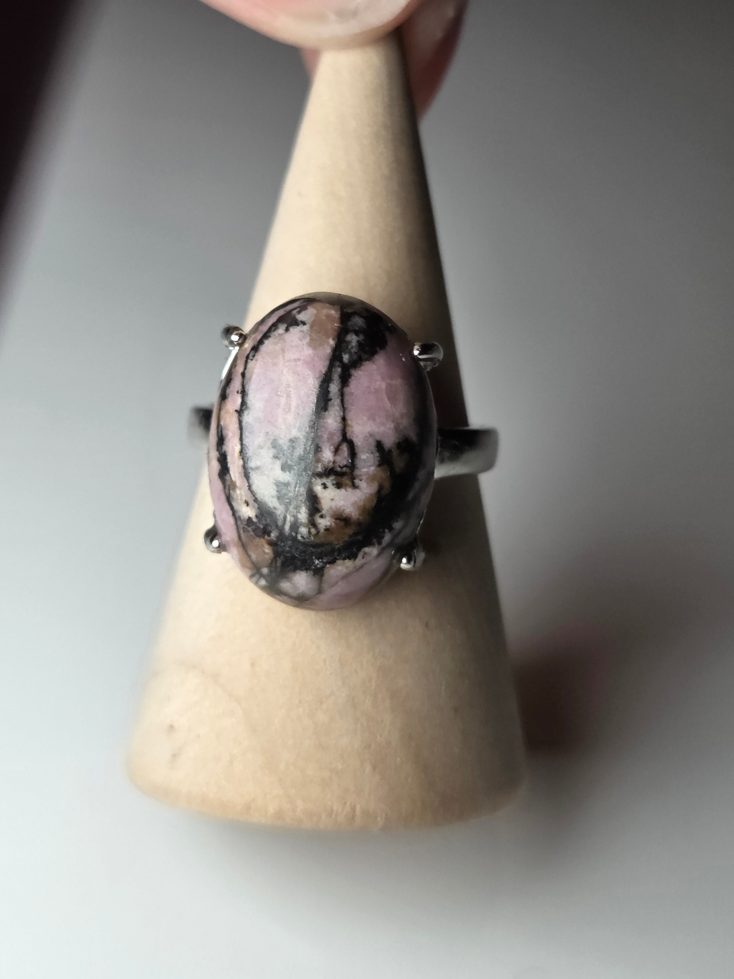 Rhodonite crystal adjustable ring