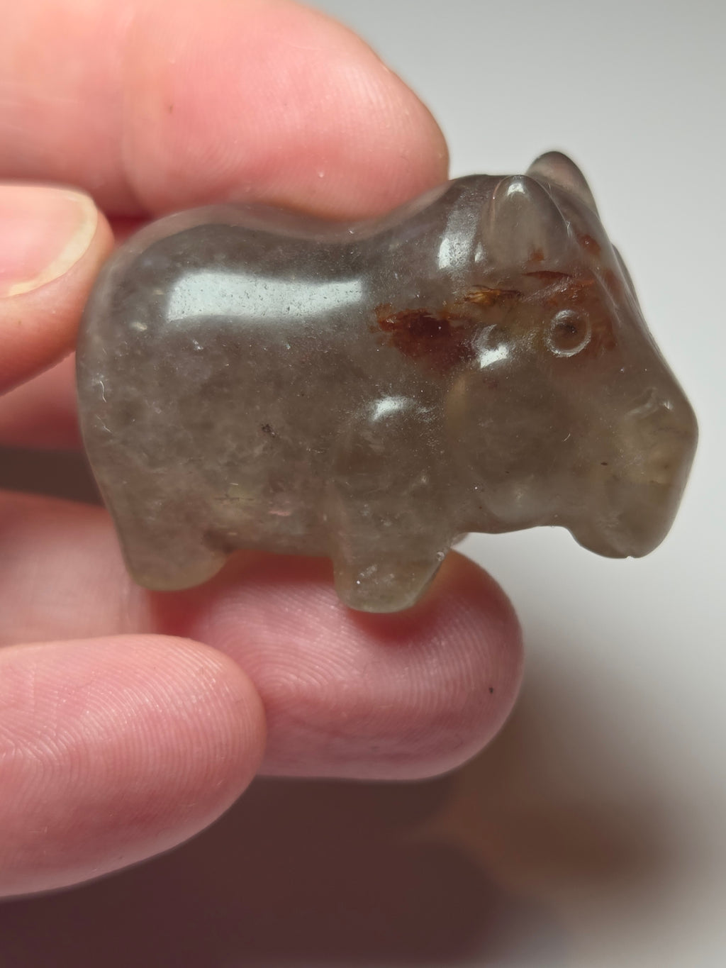 Fire quartz crystal hippo carving