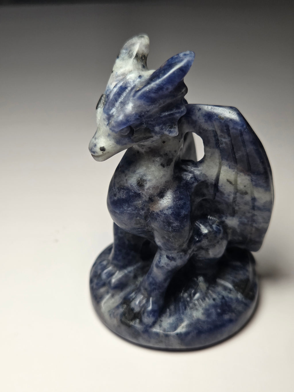 Sodalite crystal dragon carving