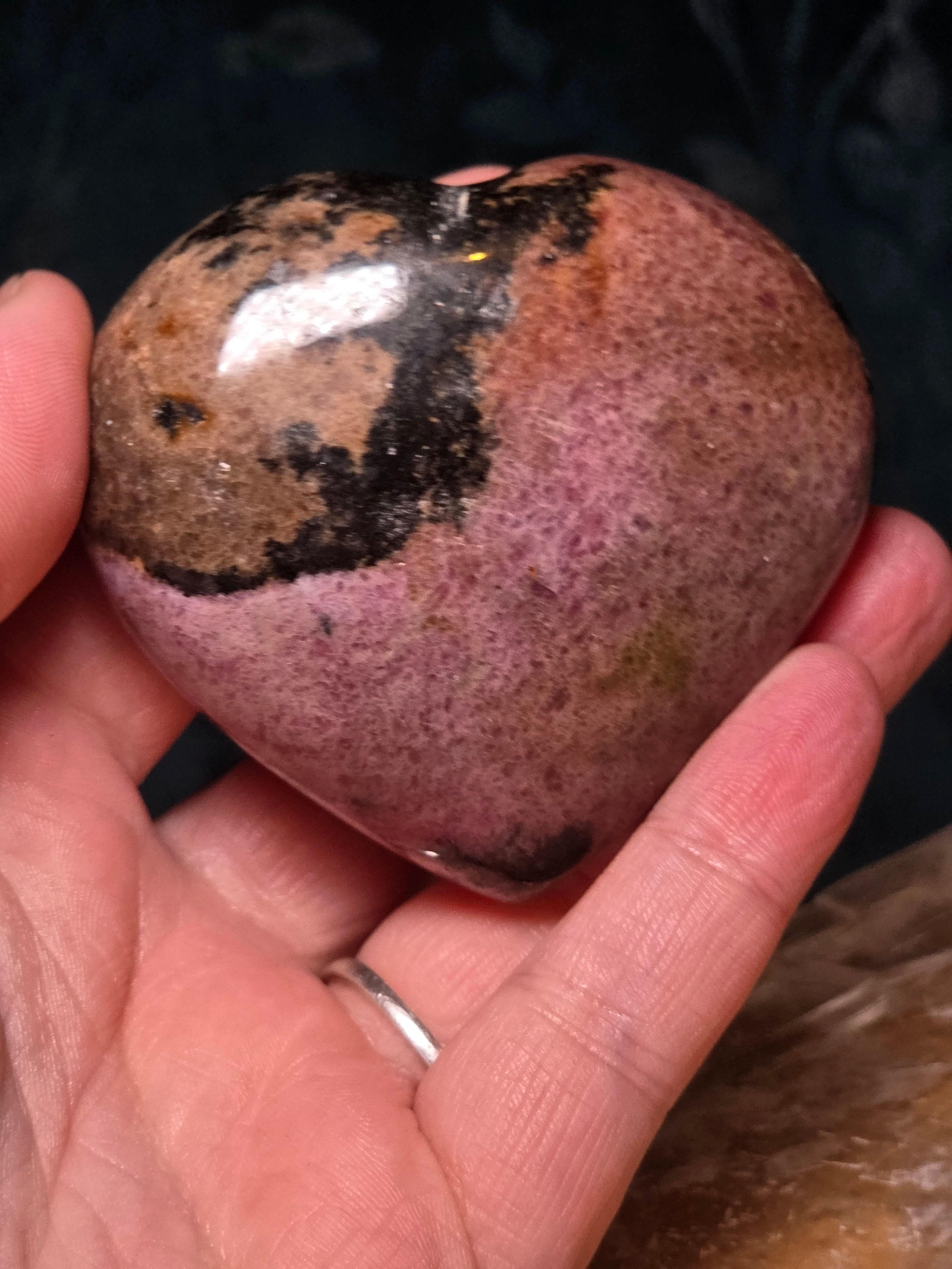 Rhodonite crystal puffy heart carving