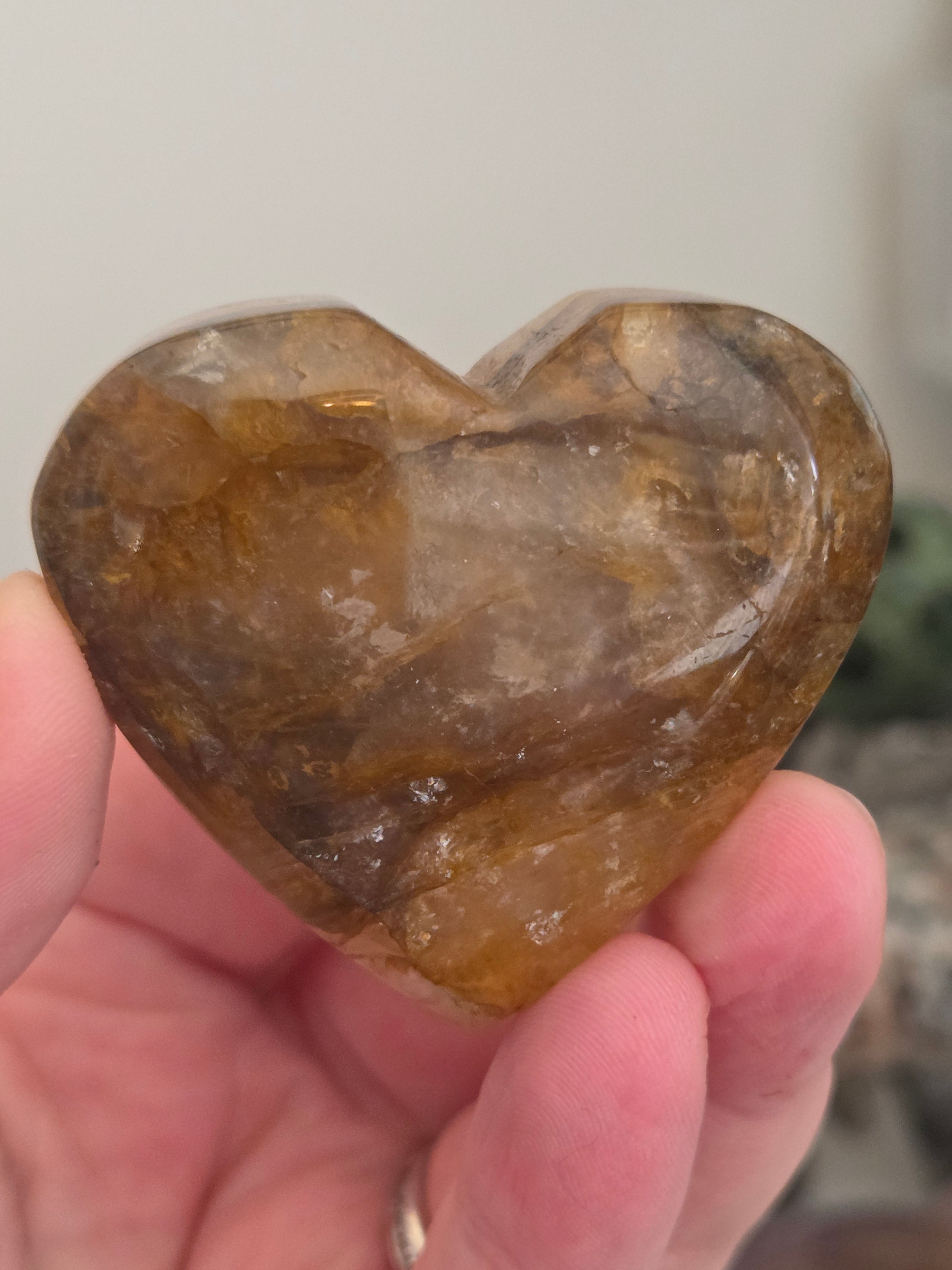 Fire quartz and  golden healer crystal heart