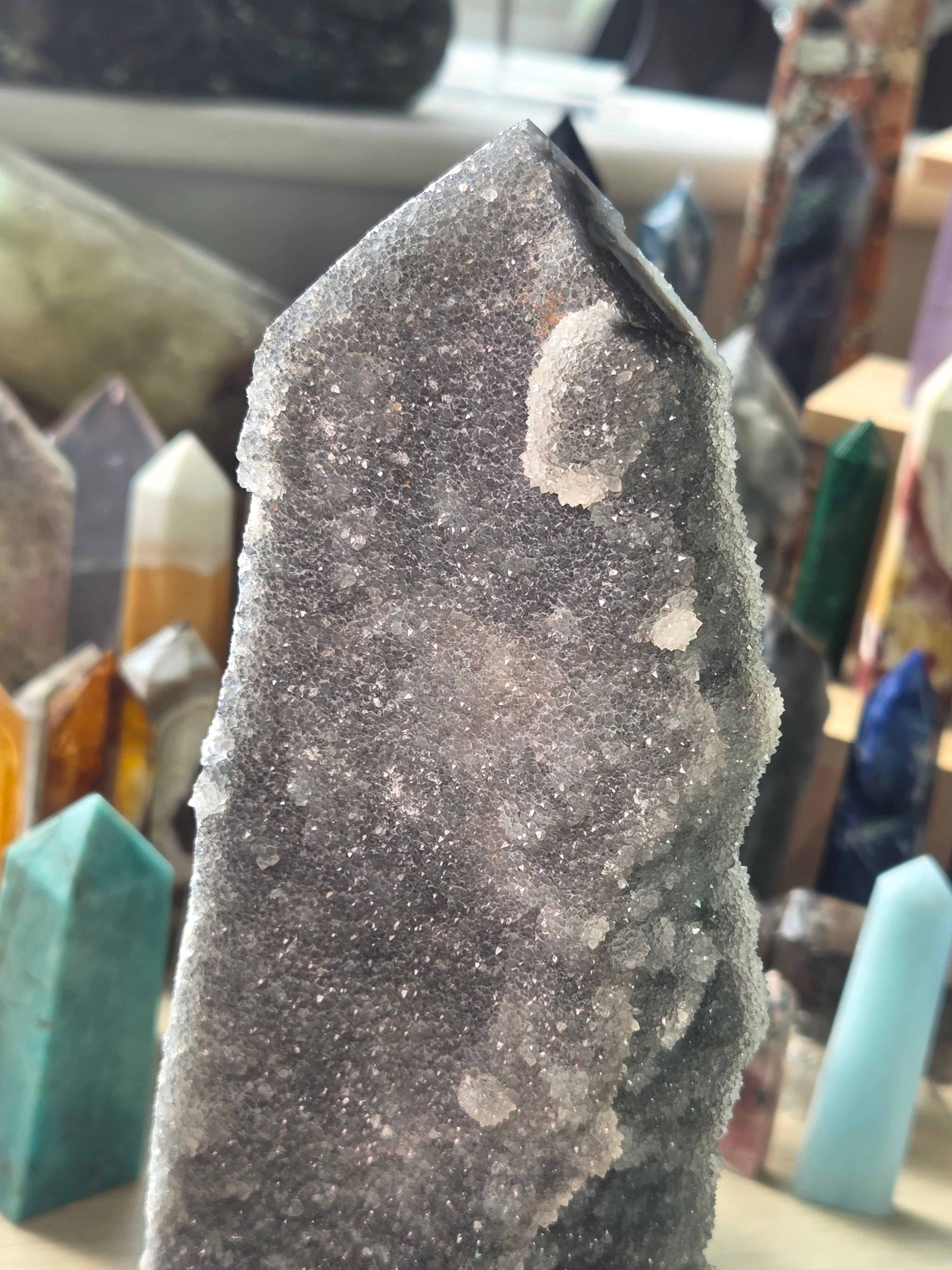 Extra large  Sphelerite crystal tower with custom stand 22.5cm