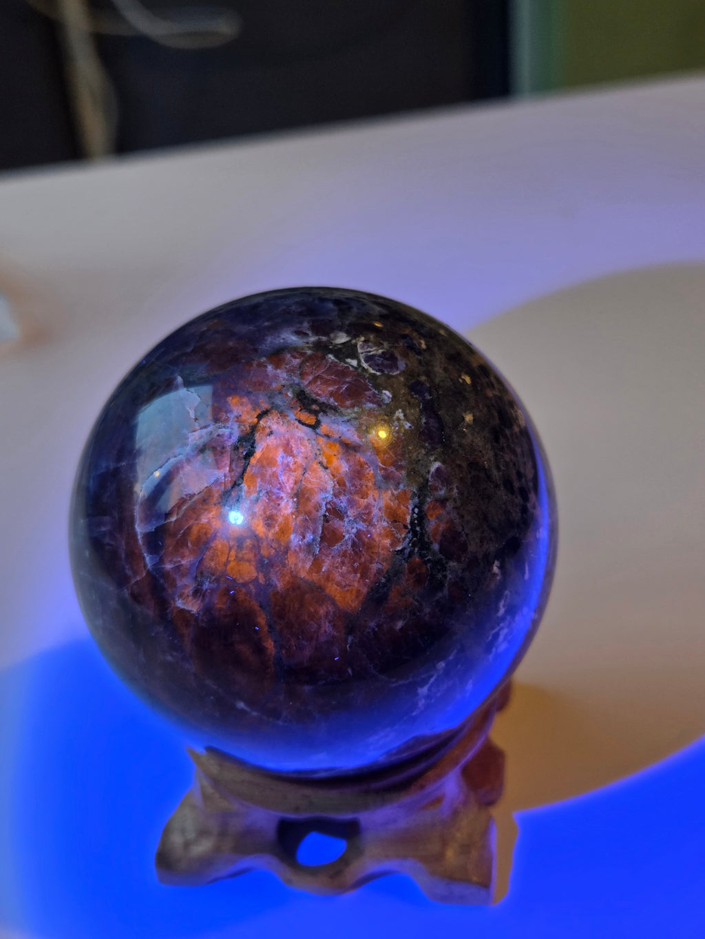 Large sodalite crystal Sphere with stand