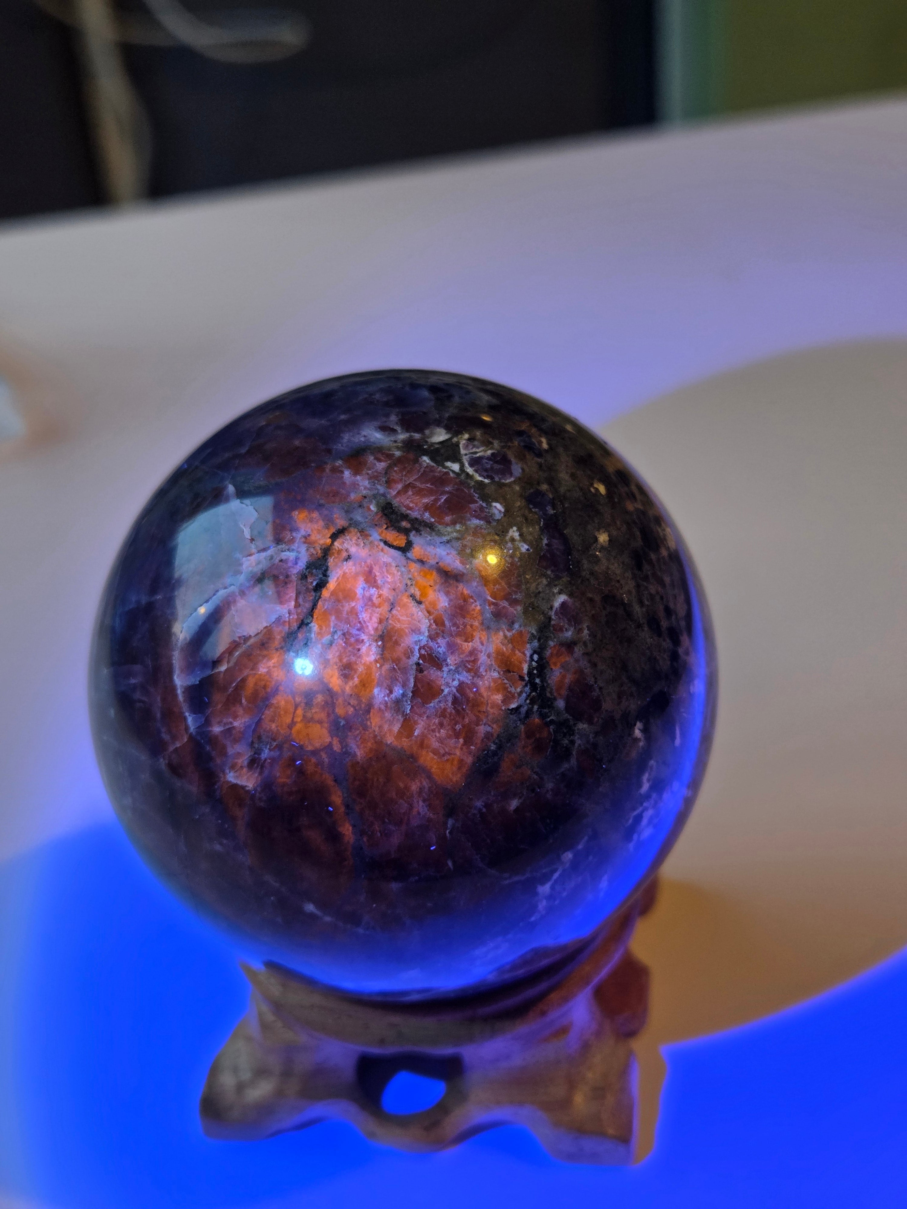 Large sodalite crystal Sphere with stand