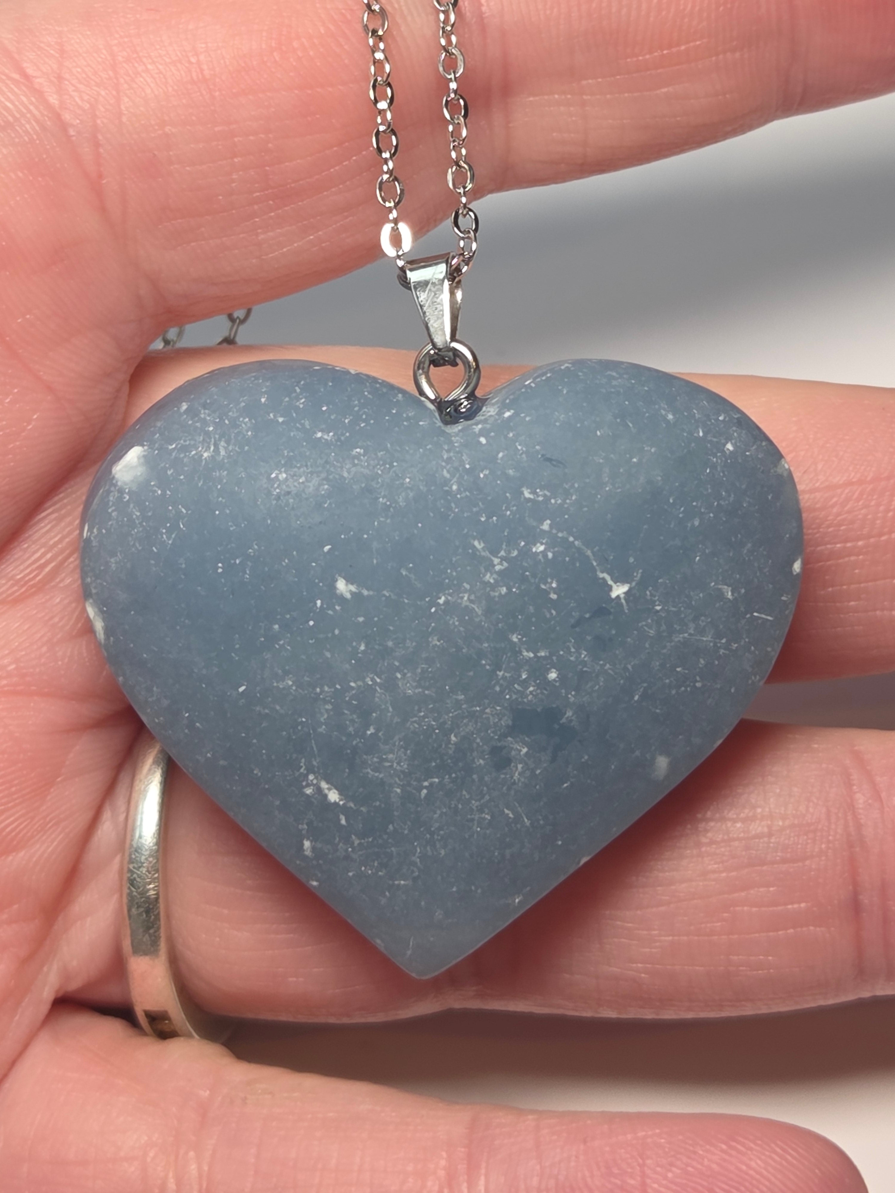 Angelite crystal heart carving necklace