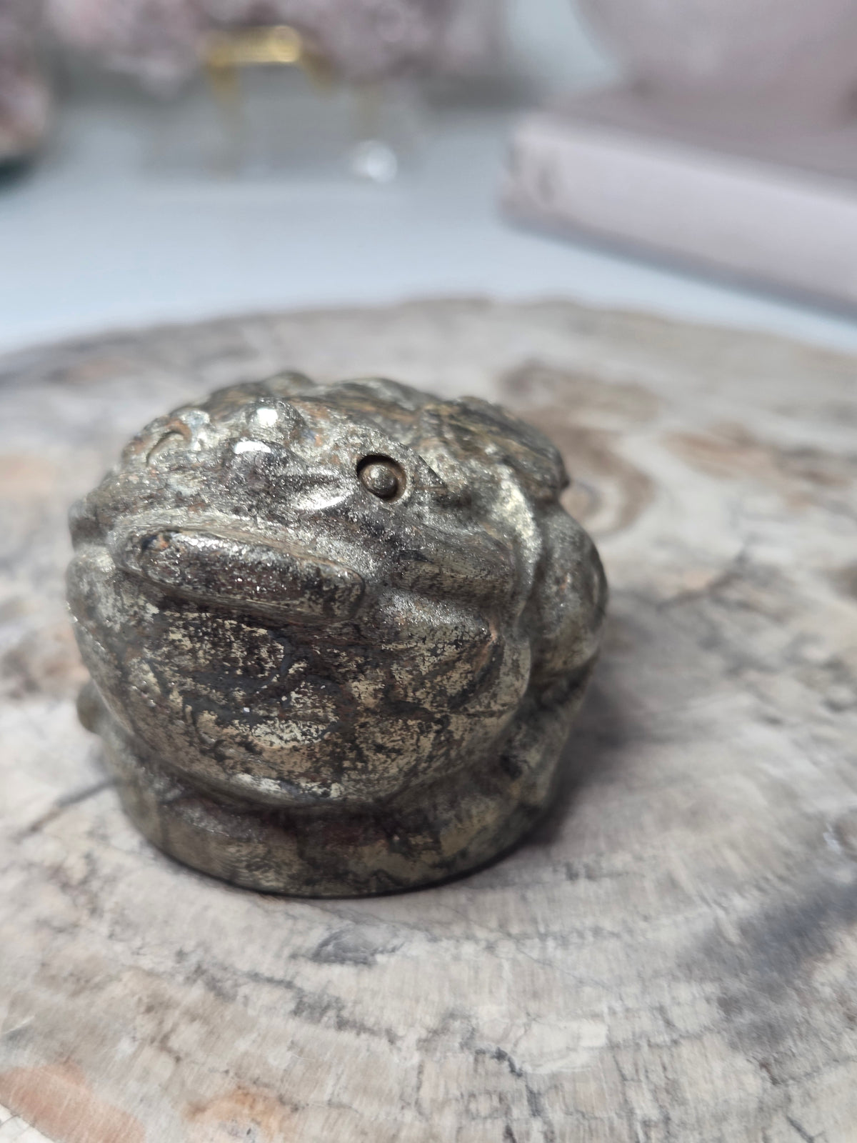 Pyrite crystal money  Toad crystal carving