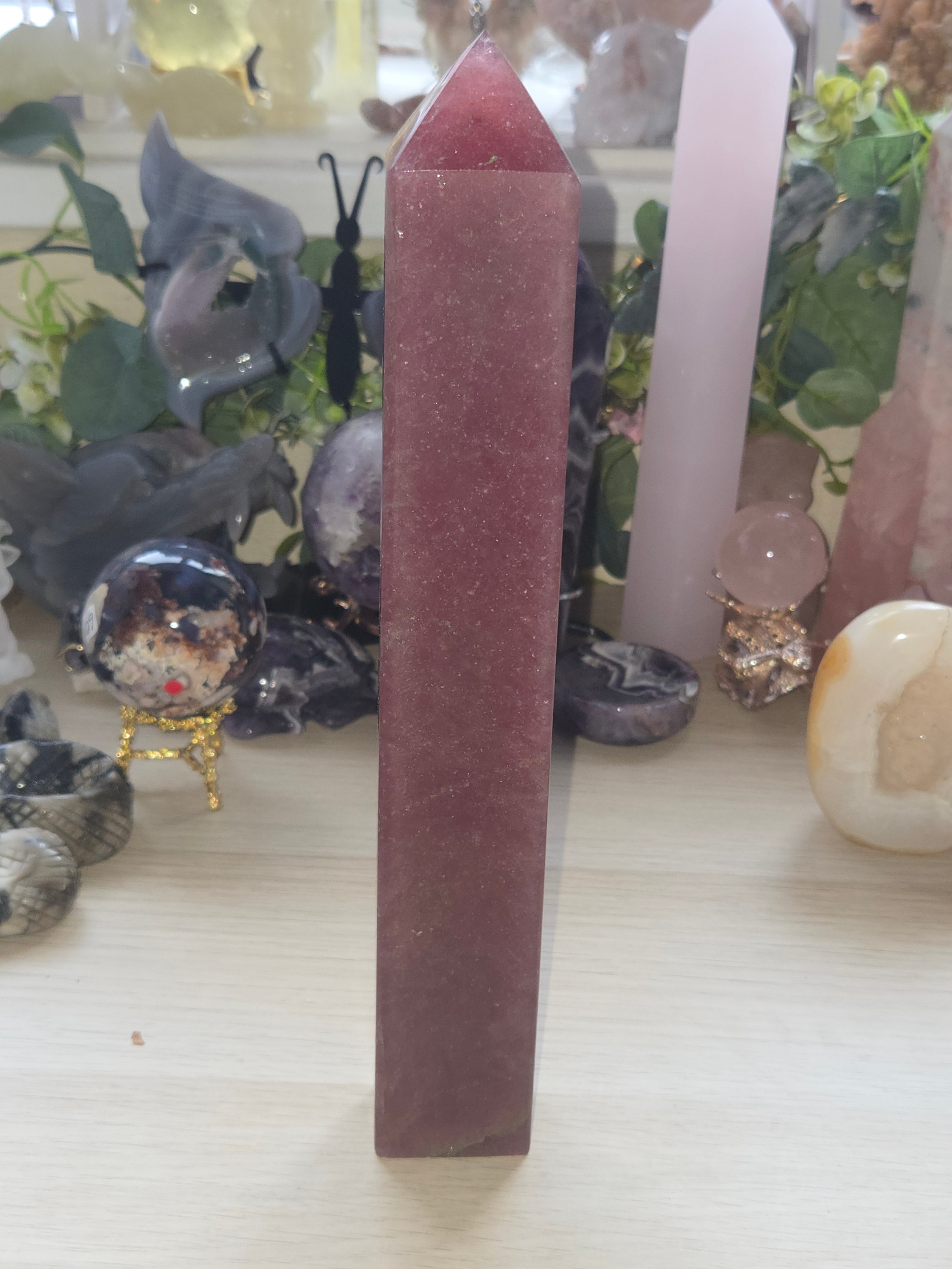 Xl strawberry quartz crystal tower carving