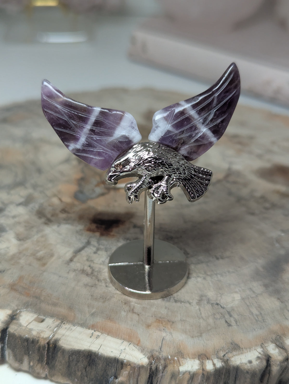 Dream Amethyst crystal Eagle carving