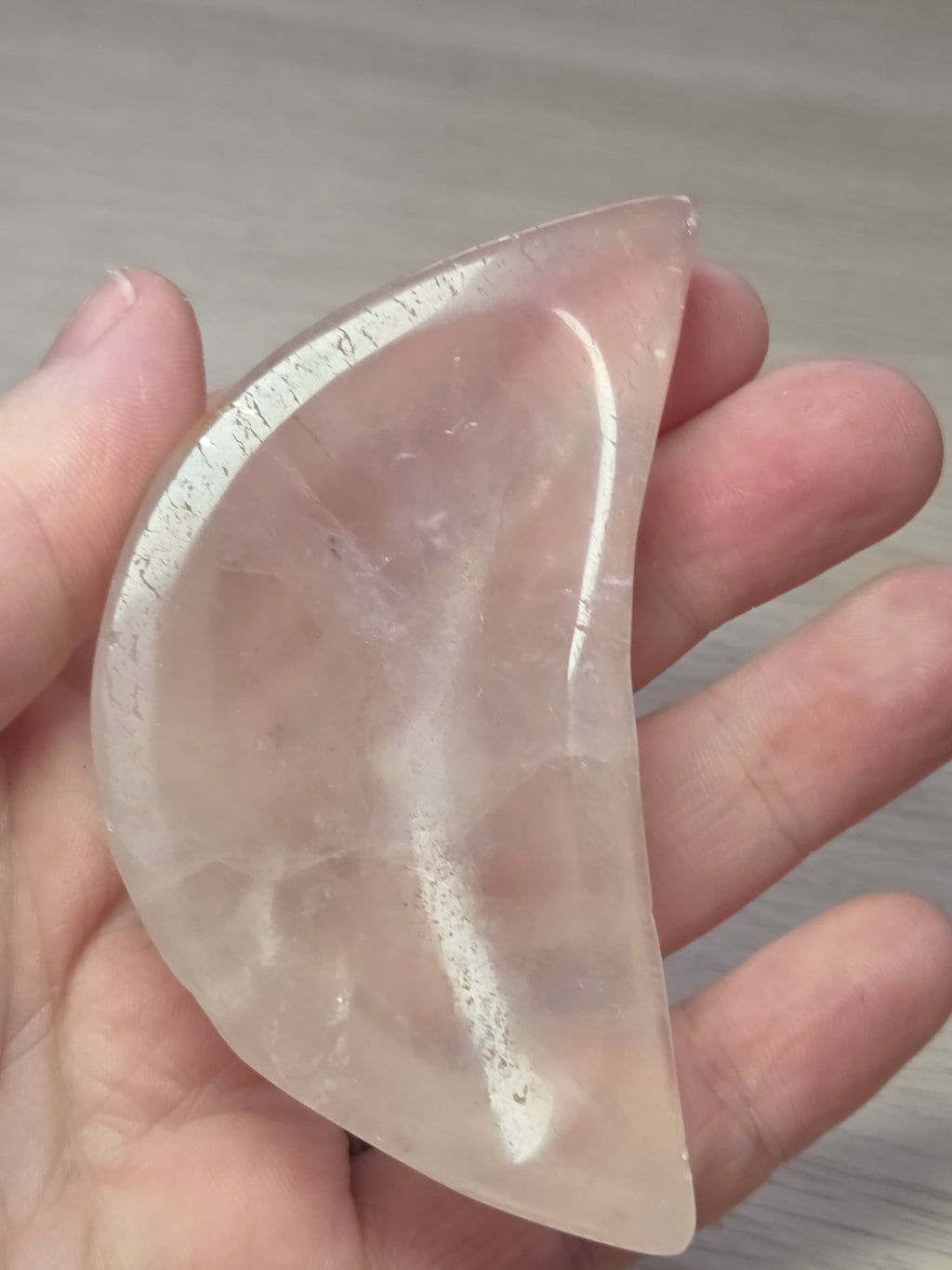 Rose quartz crystal moon carving dish