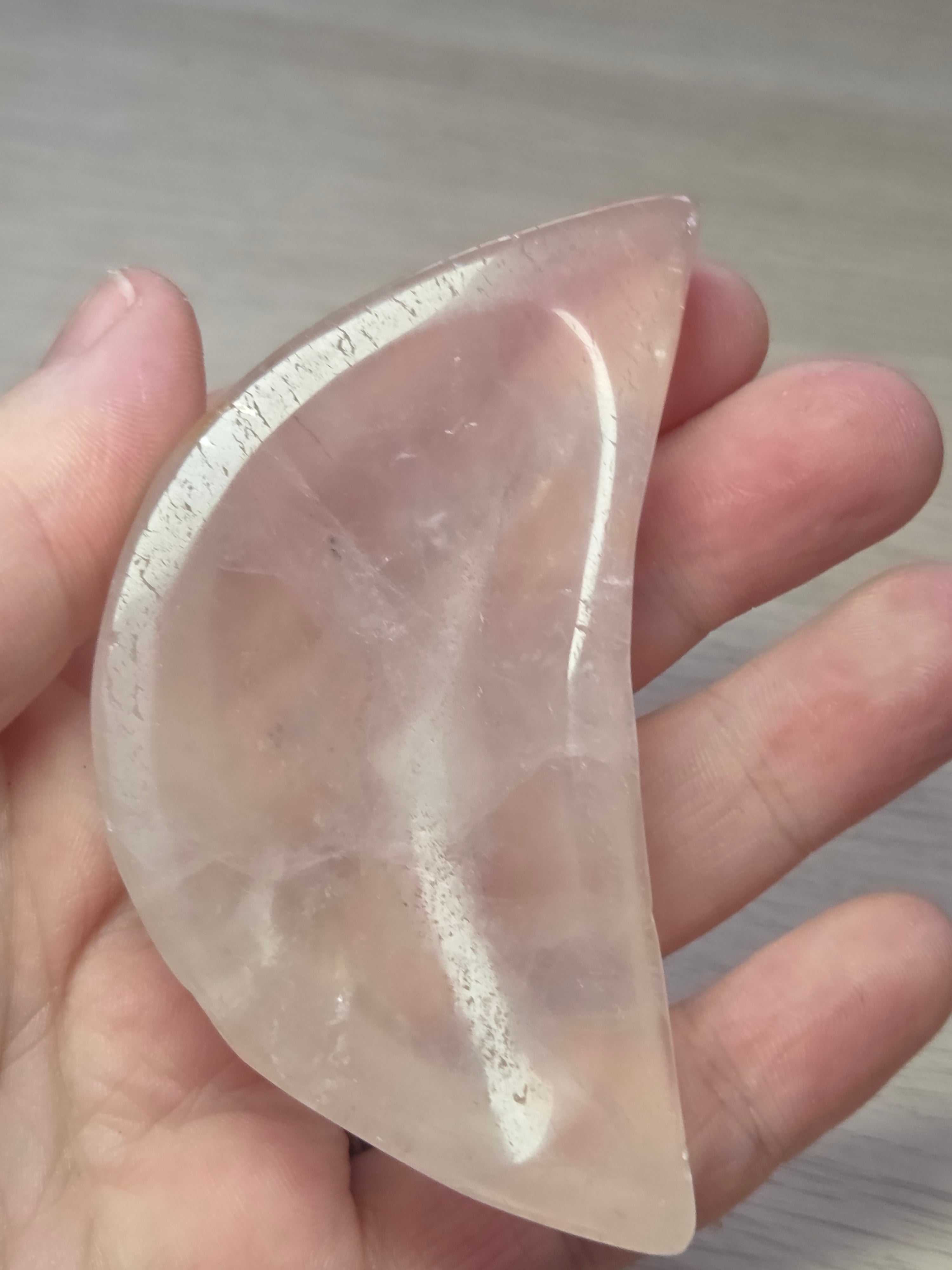 Rose quartz crystal moon carving dish