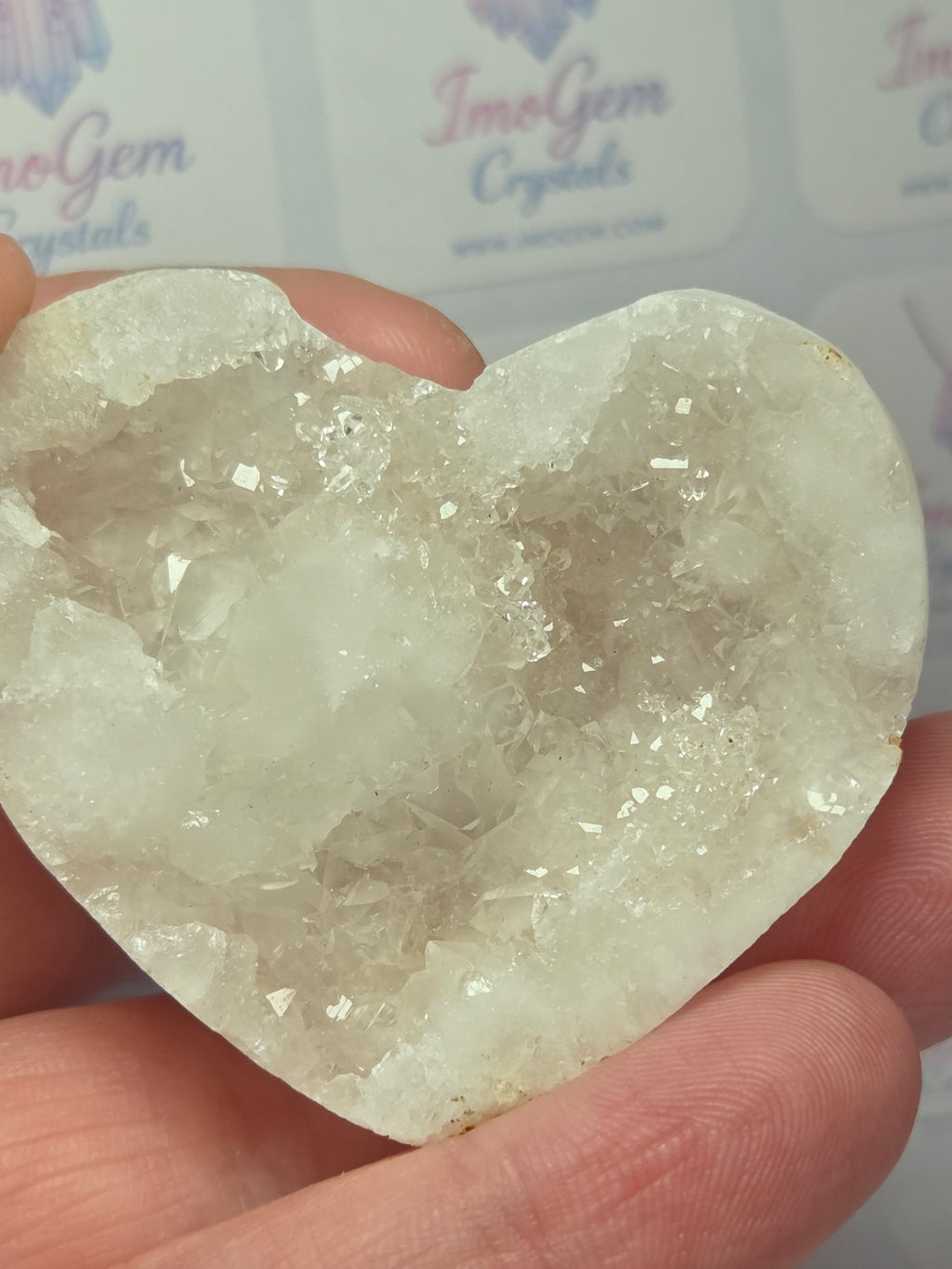 Clear quartz crystal Geode heart carving