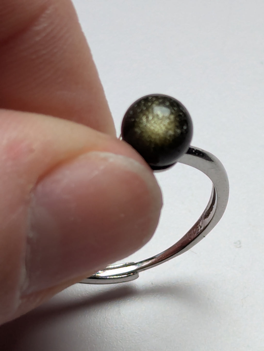 Golden sheen obsidian crystal adjustable ring stainless steel