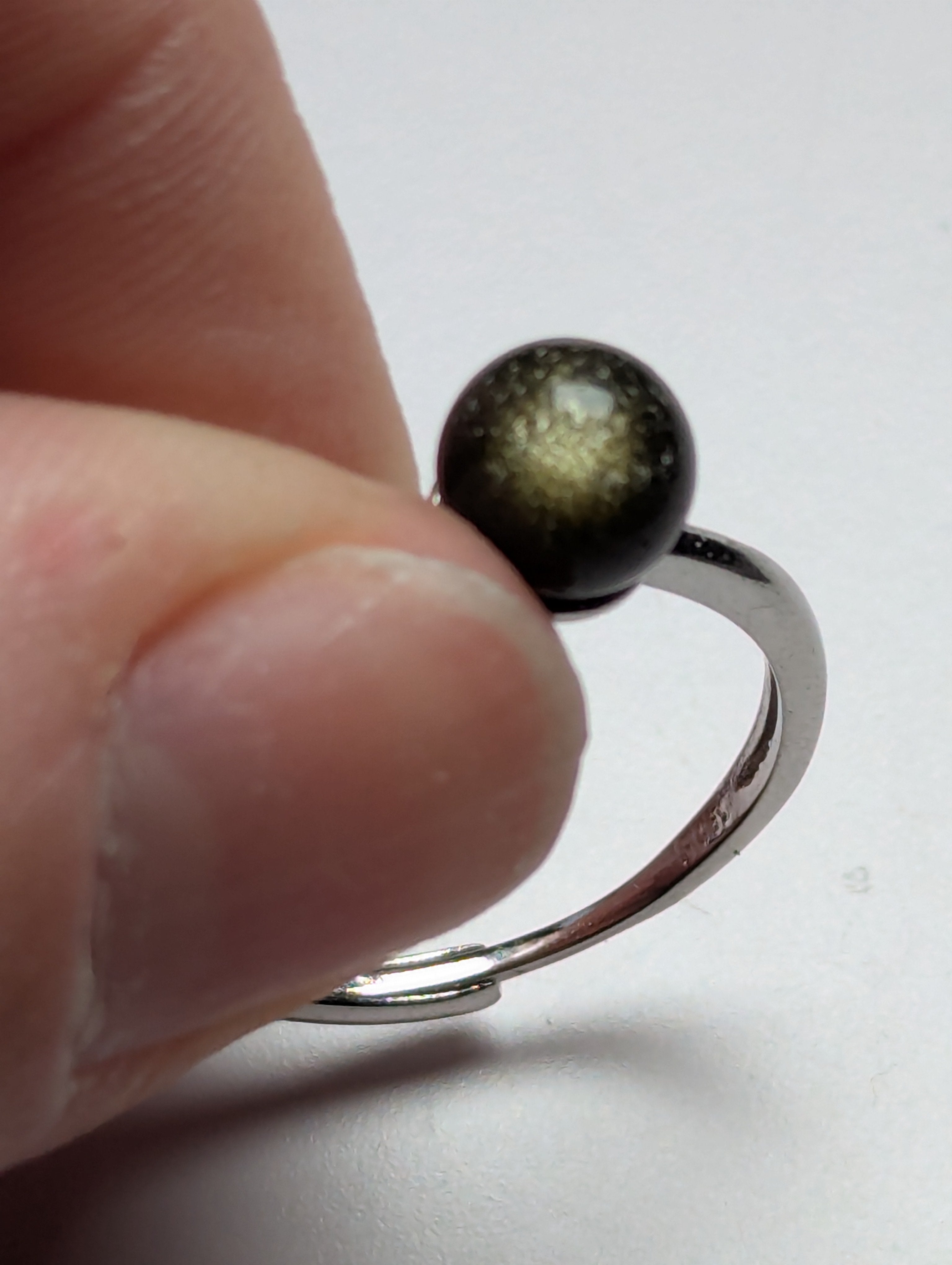 Golden sheen obsidian crystal adjustable ring stainless steel