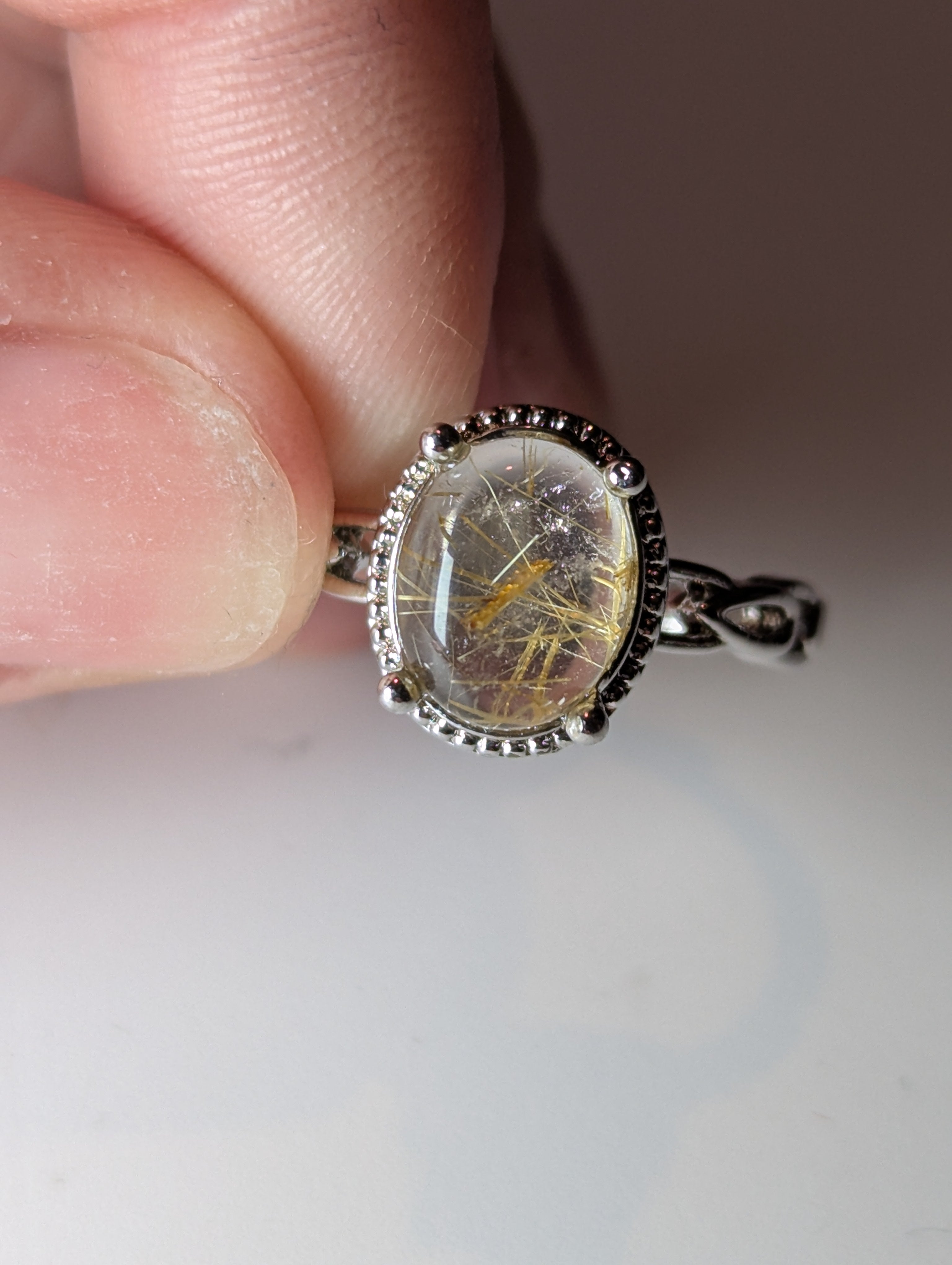 1 x Golden Rutlile crystal Adjustable ring stainless steel